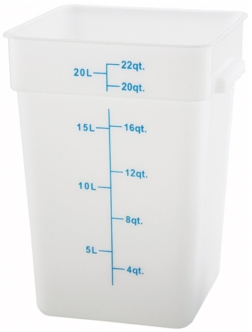 Winco Polypropylene White Square Storage Container, 22 Quart -- 6 per case