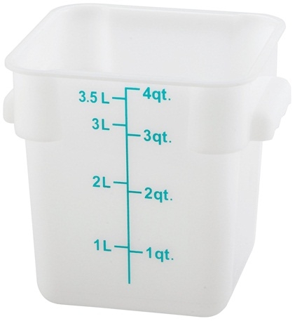 Winco Polypropylene White Square Storage Container, 4 Quart -- 48 per case