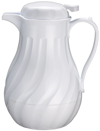 Winco White Swirl Pattern Push Button Insulated Beverage Server, 20 Ounce