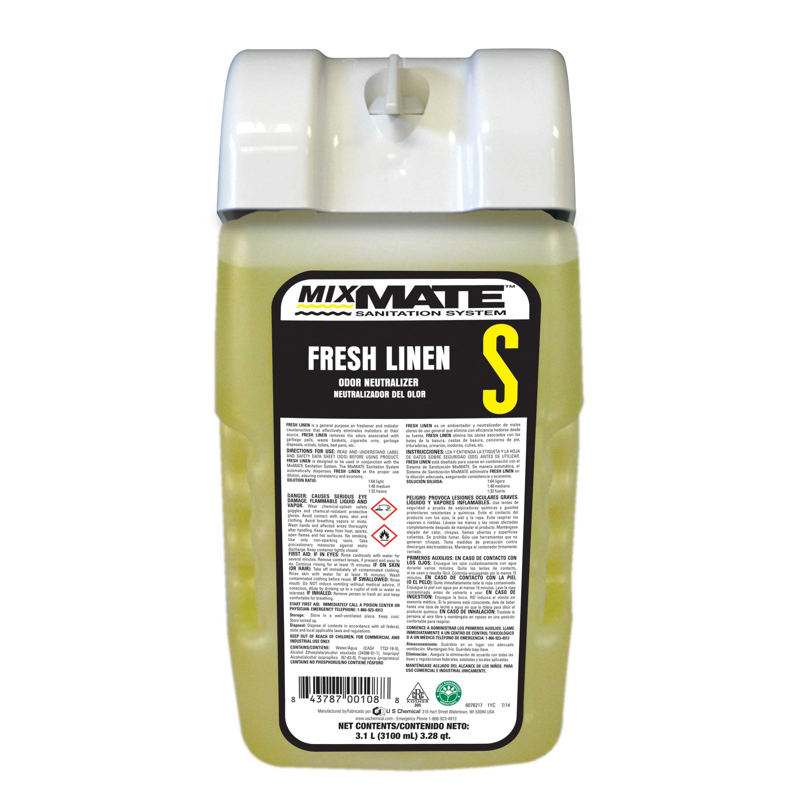 US Chemical MixMate Fresh Linen Odor Neutralizer, 3100 Milliliter -- 2 per case.