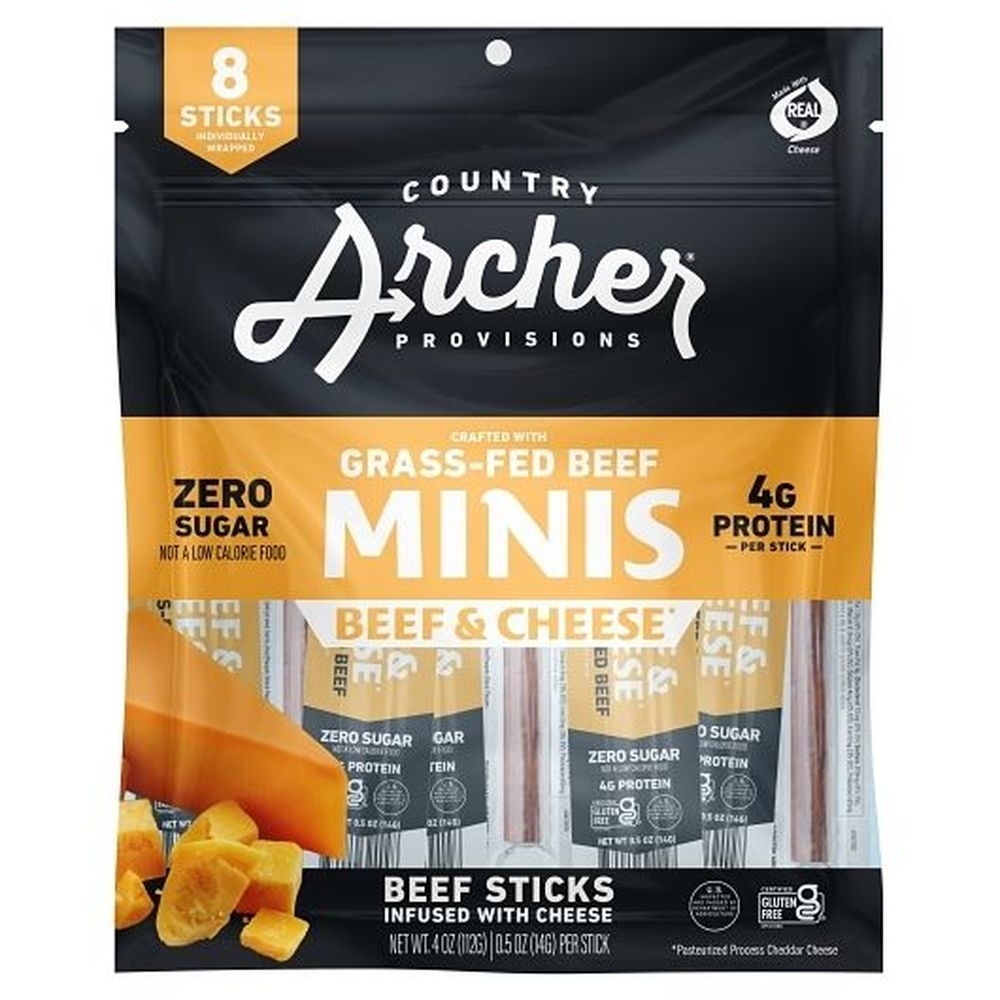 Country Archer Jerky Co Beef and Cheese Mini Stick, 0.5 Ounce -- 10 per case
