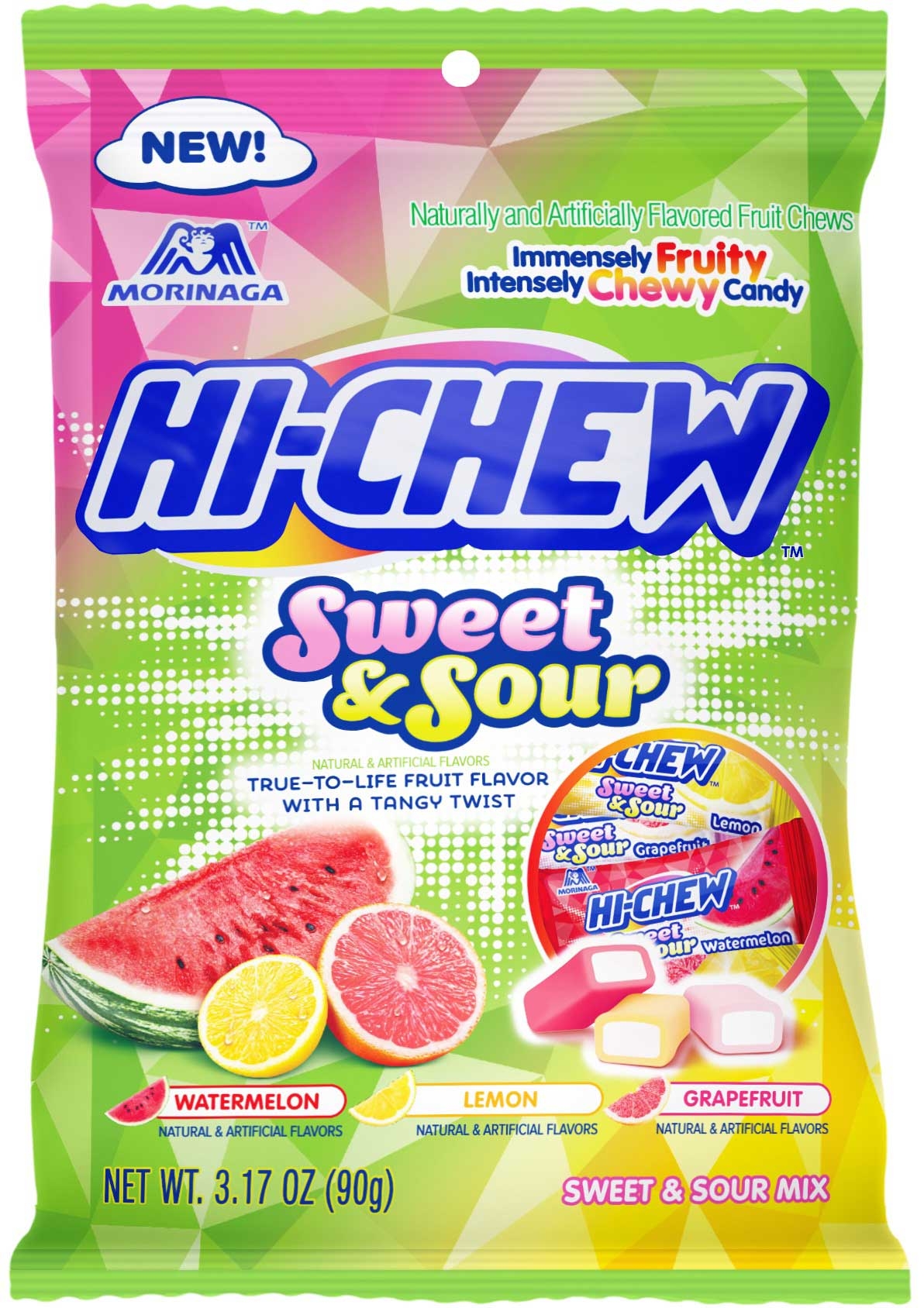 Hi Chew Sweet and Sour Mix Chewy Candy - Display, 3.17 Ounce Peg Bag -- 6 per case.
