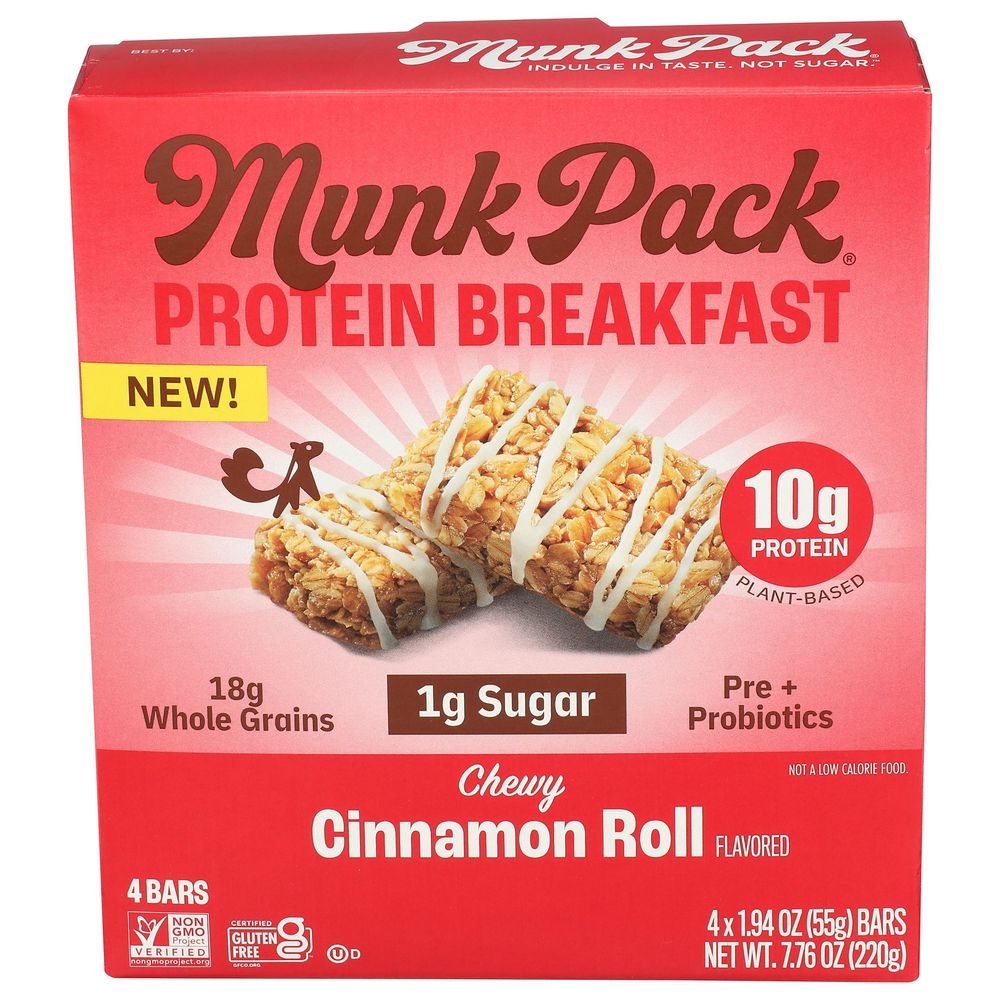 Munk Pack Chewy Cinnamon Roll Probiotic Protein Breakfast Bar, 7.76 Ounce -- 6 per case