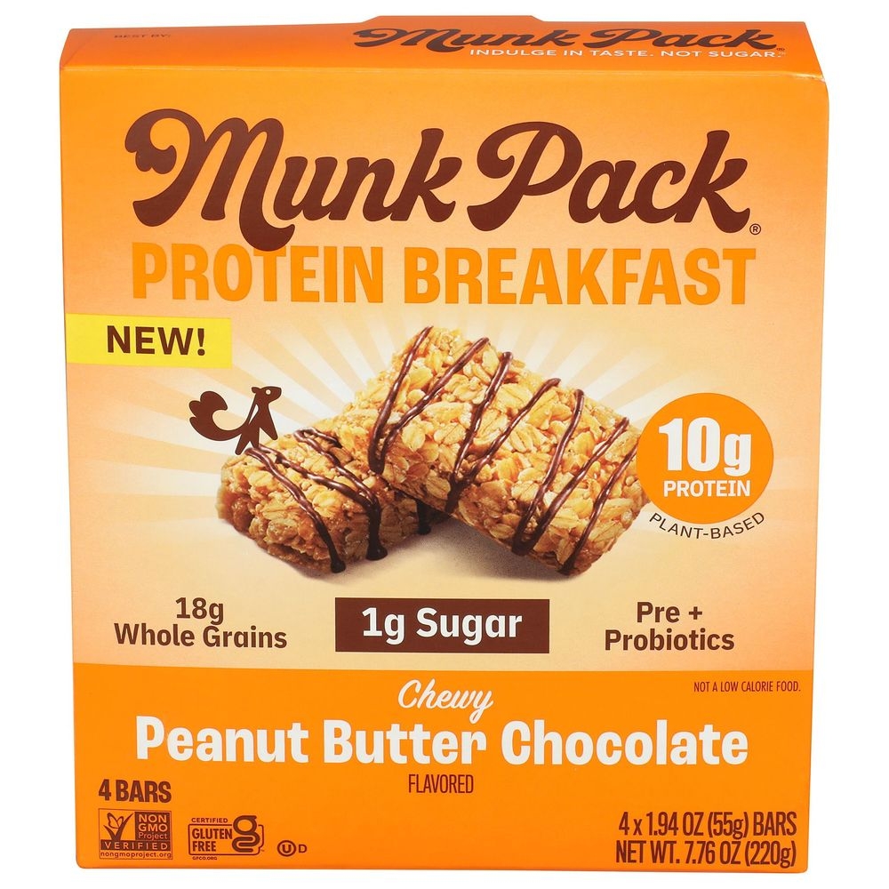 Munk Pack Chewy Peanut Butter Chocolate Probiotic Protein Breakfast Bar, 7.76 Ounce -- 6 per case