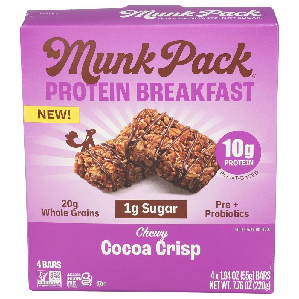 Munk Pack Chewy Cocoa Crisp Probiotic Protein Breakfast Bar, 7.76 Ounce -- 6 per case