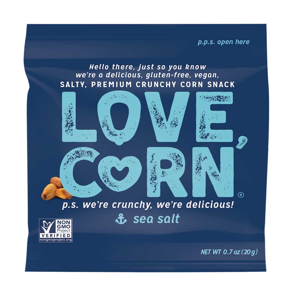 Love Corn Mini Sea Salt Crunchy Corn Snack, 0.7 Ounce Bag -- 100 per case