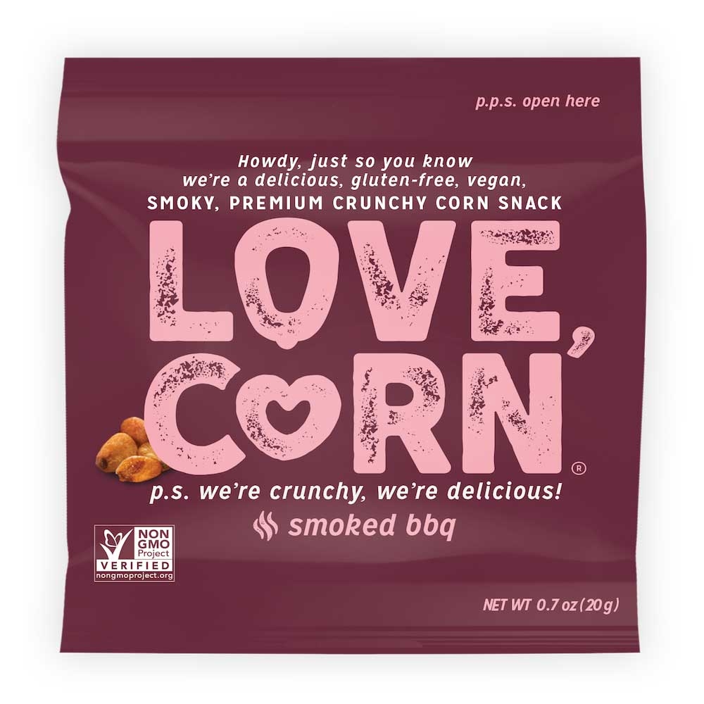 Love Corn Mini Smoked Barbeque Crunchy Corn Snack, 0.7 Ounce Bag -- 100 per case