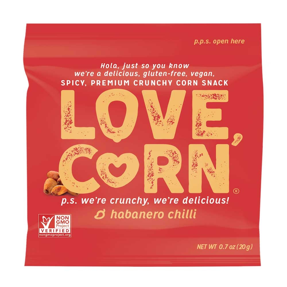 Love Corn Mini Habanero Crunchy Corn Snack, 0.7 Ounce Bag -- 100 per case