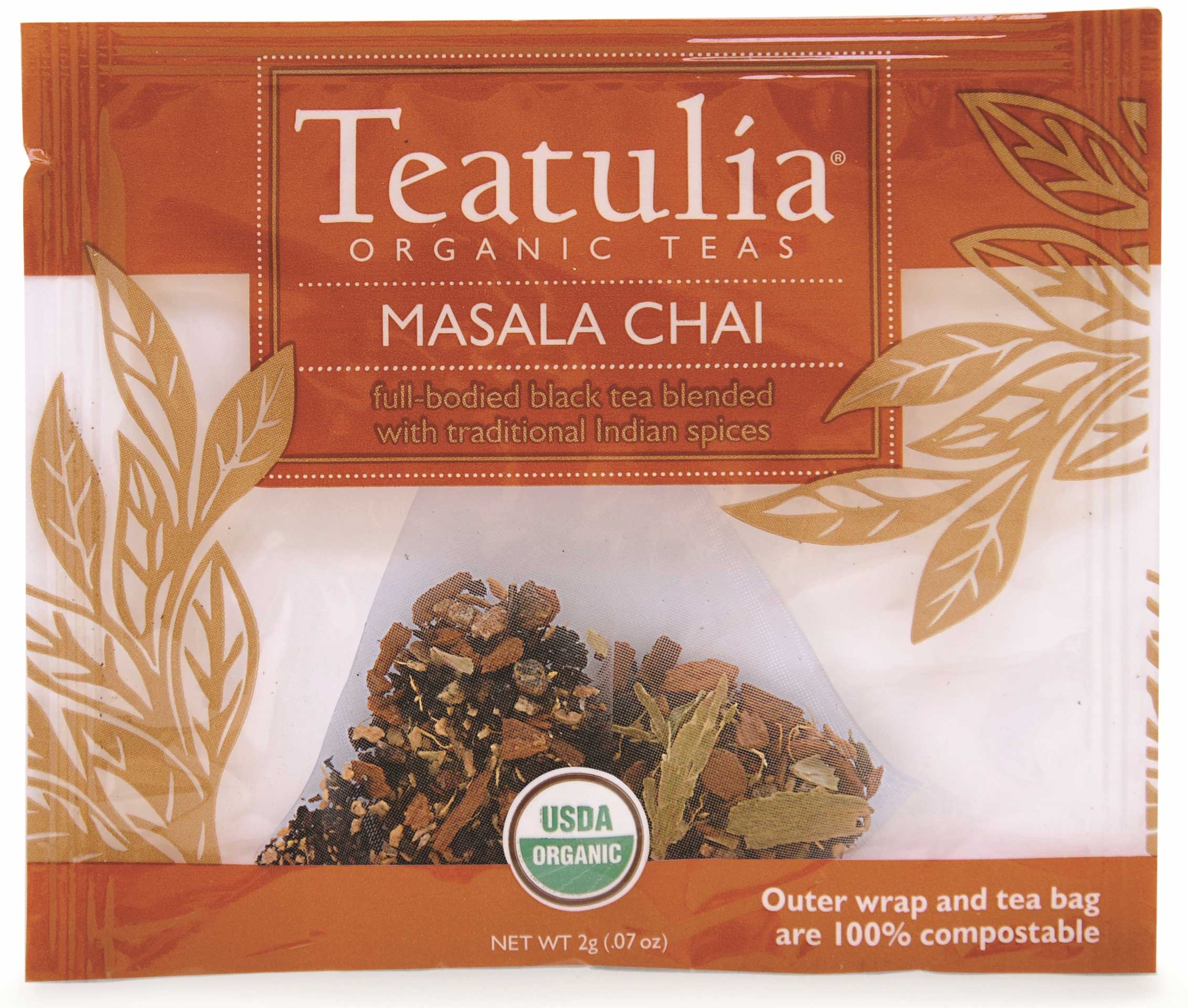 Teatulia Organic Masala Chai Wrapped Premium Pyramid Tea -- 50 per case