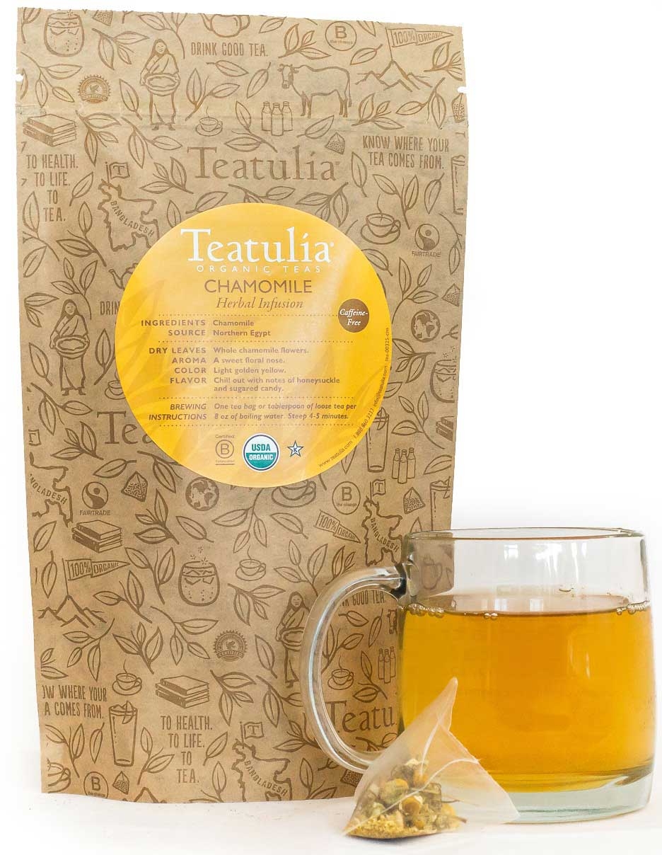 Teatulia Organic Chamomile Herbal Infusion Unwrapped Premium Pyramid Tea -- 50 per case