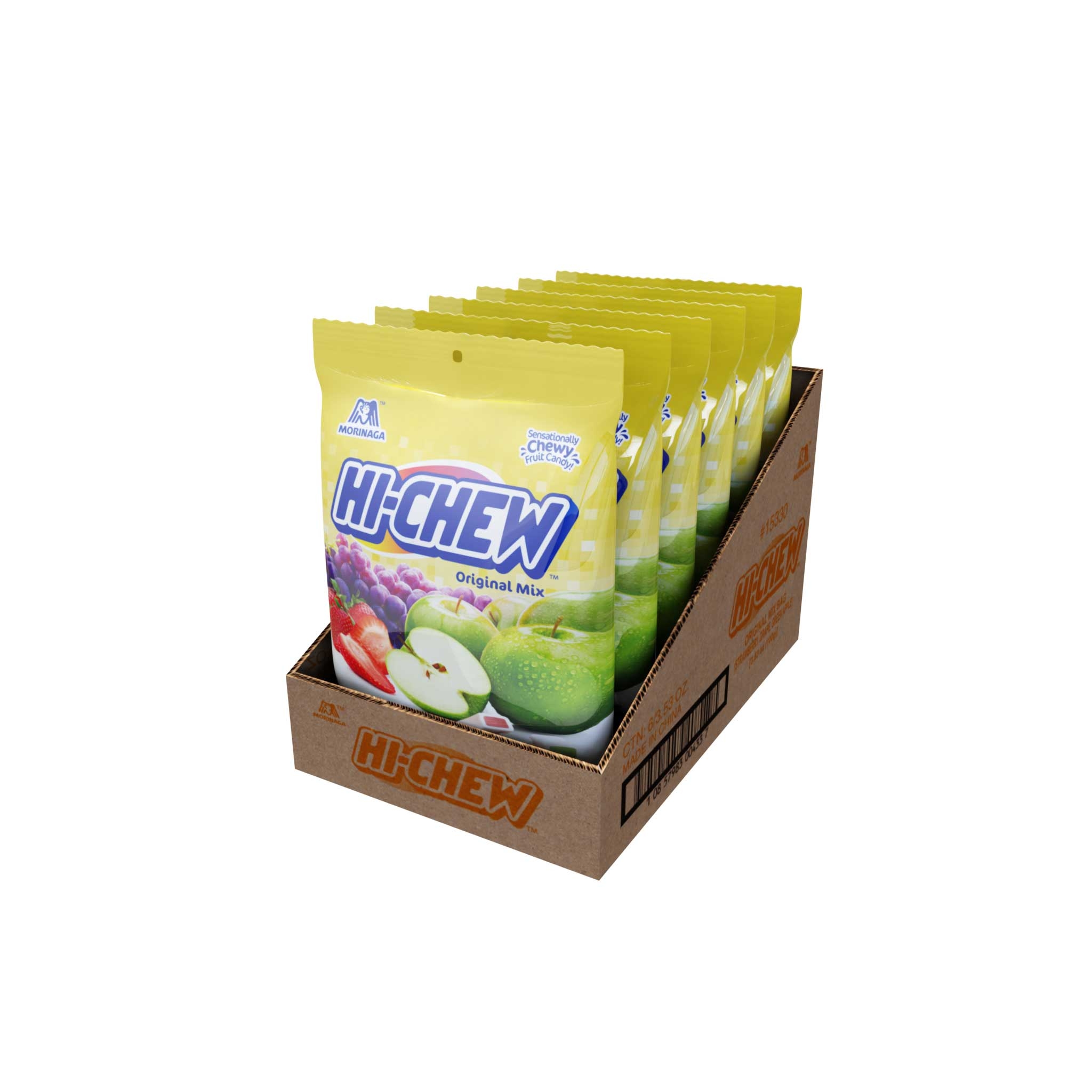 Hi Chew Strawberry Grape and Green Apple Original Mix Candy, 3.53 Ounce Peg Bag -- 6 per case.