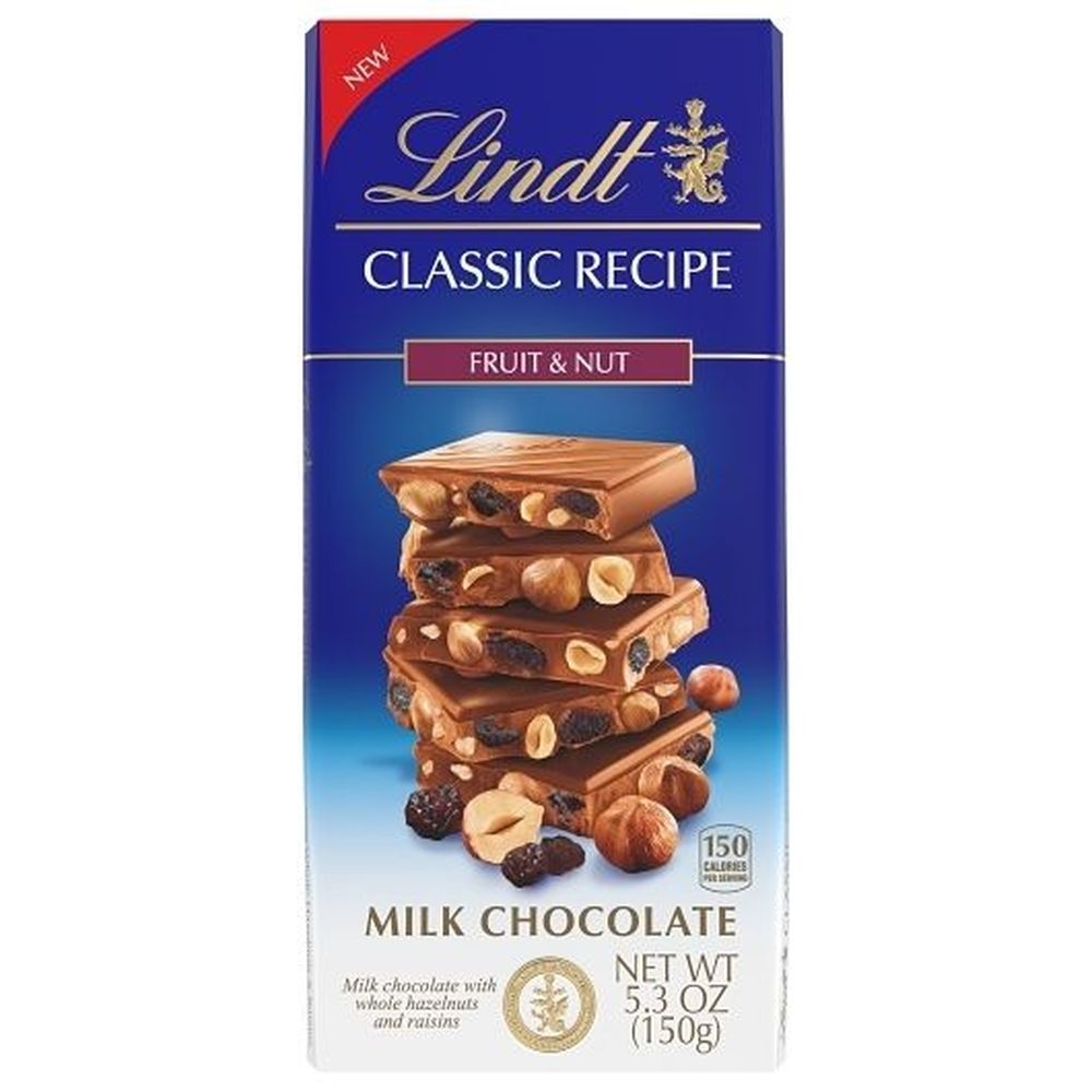 Lindt Classic Recipe Fruit and Nut Whole Hazelnut Milk Chocolate Bar, 5.3 Ounce - 84 per case