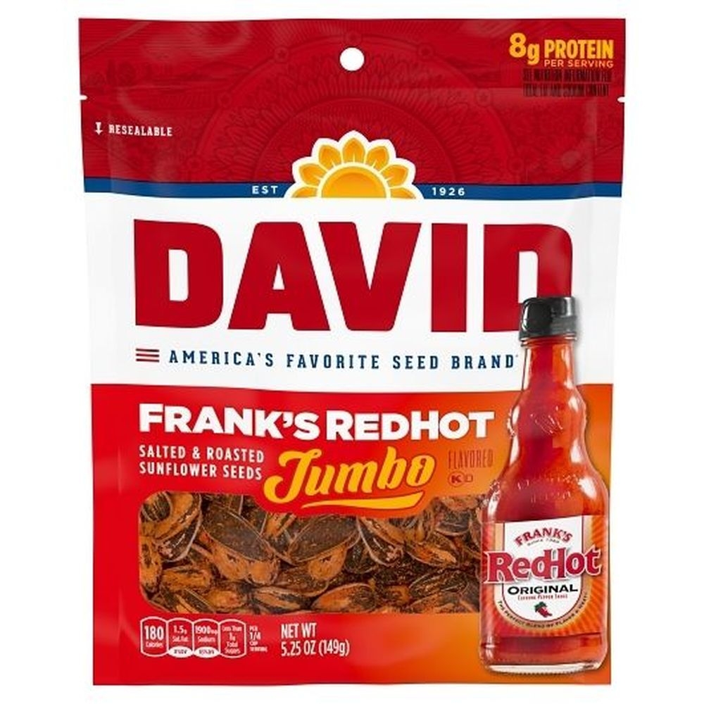 David Franks Redhot Flavored Salted and Roasted Jumbo Sunflower Seeds, 5.25 Ounce -- 12 per case