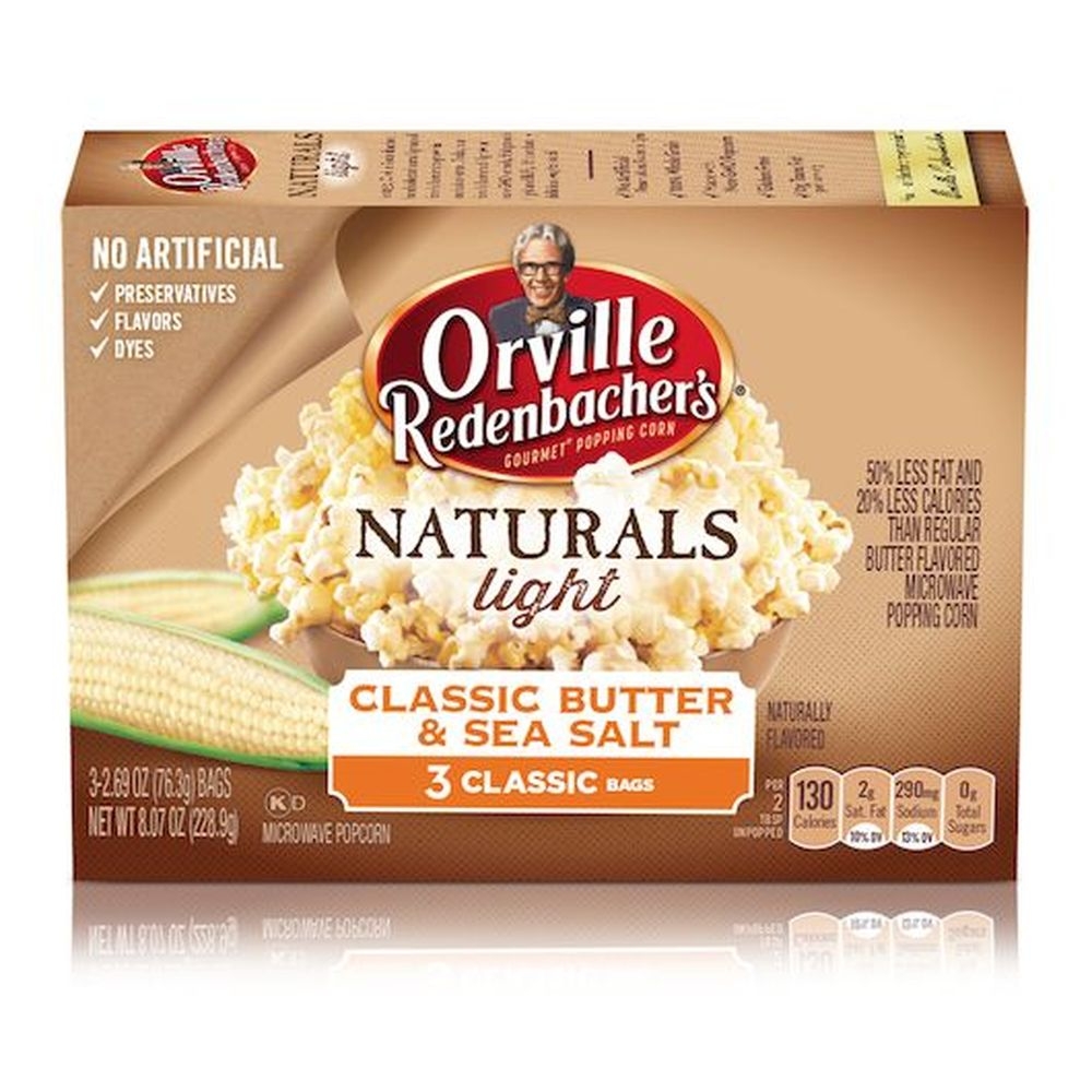 Orville Redenbachers Naturals Light Classic Butter and Sea Salt Flavored Microwave Popcorn, 8.07 Ounce -- 12 per case