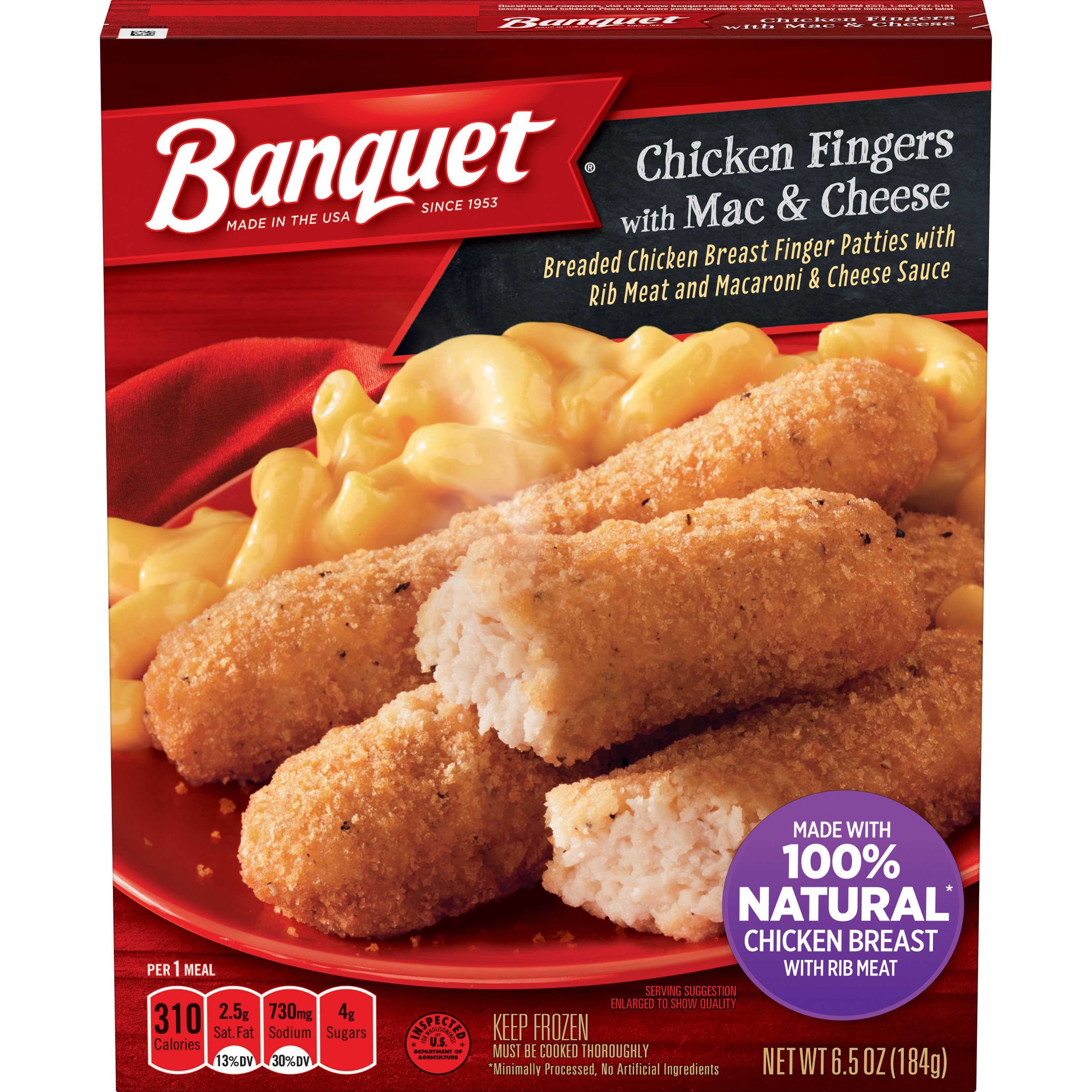 Banquet Basic Chicken Finger with Mac and Cheese Meal, 6.5 Ounce -- 12 per case.