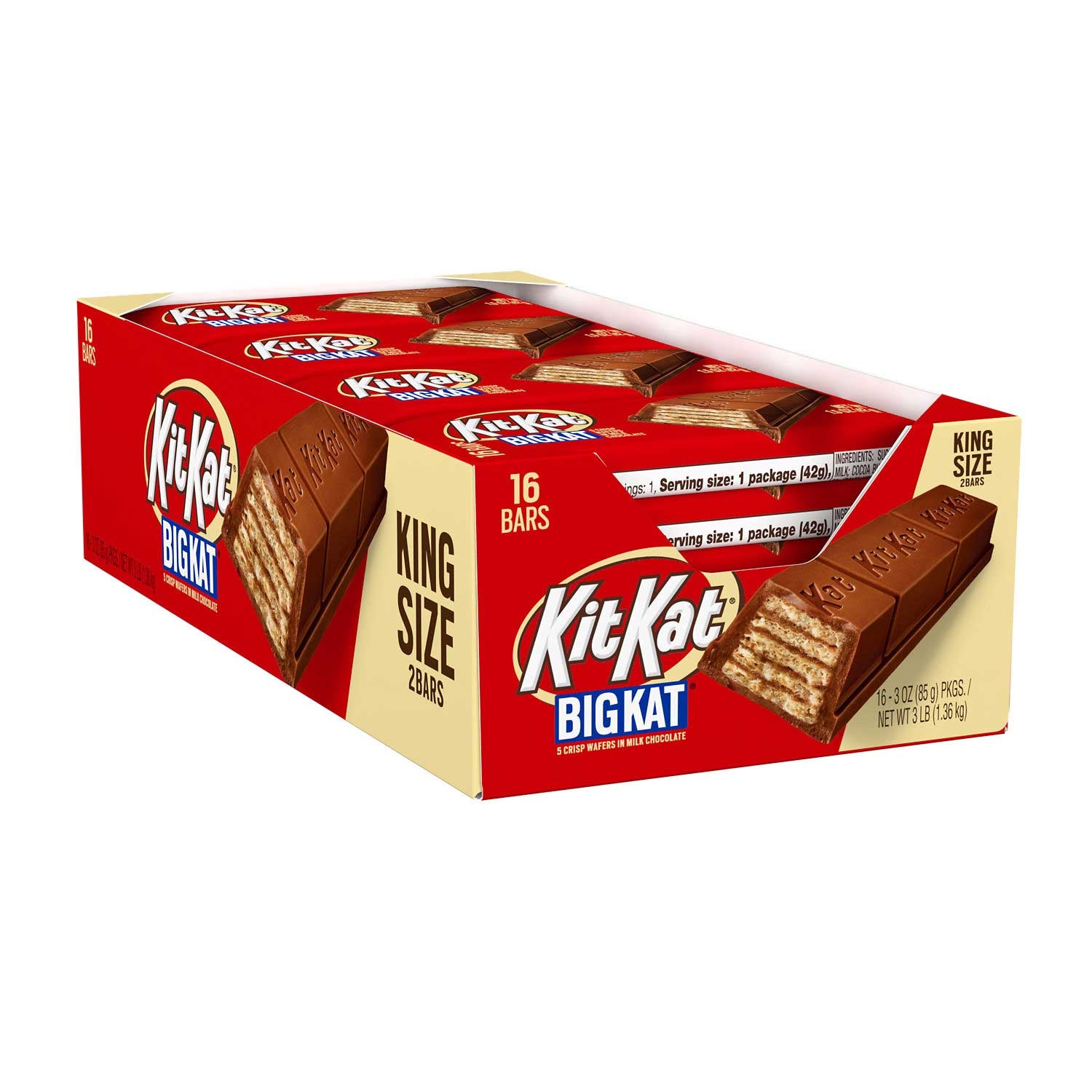 Kit Kat Big Kat Individually Wrapped King Size Milk Chocolate Wafer Candy Bar, 3 Ounce -- 144 per case