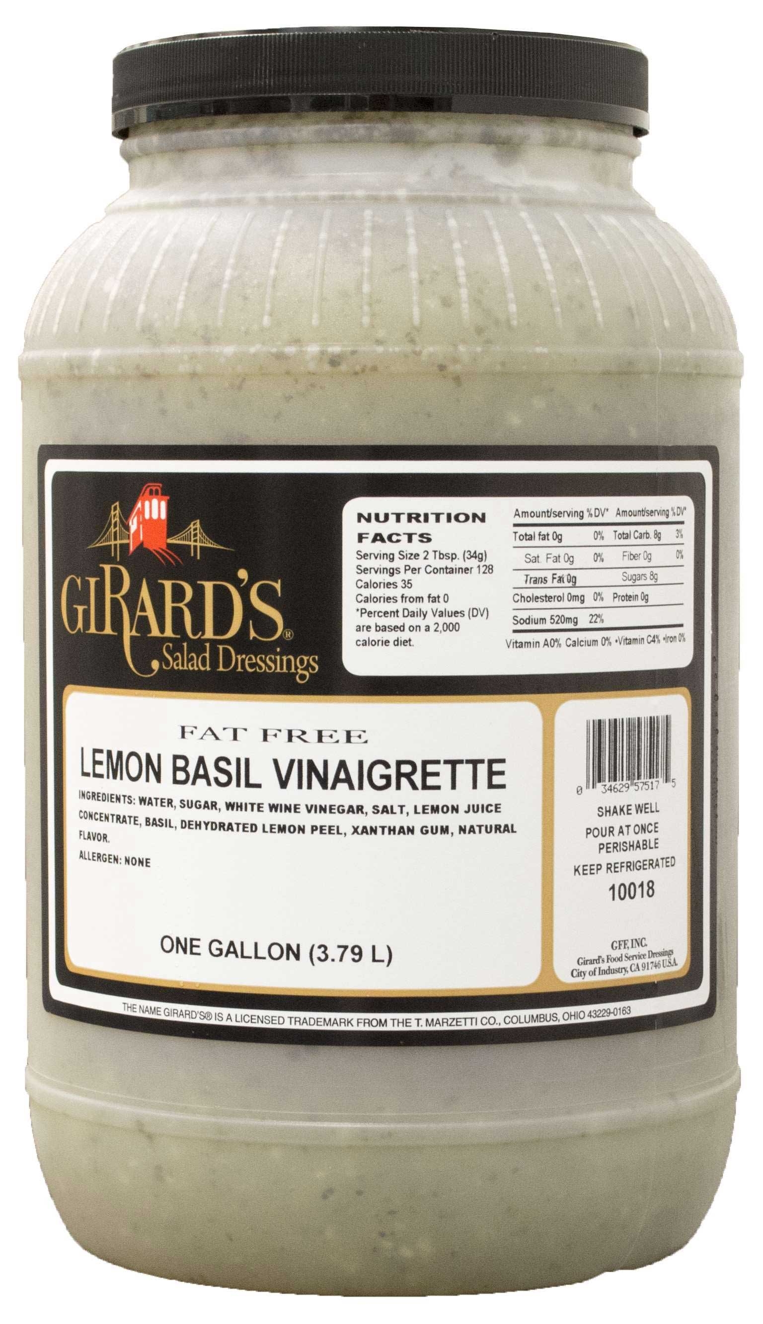 Girards Dressing Au Naturel Fat Free Lemon Basil Vinaigrette Dressing, 1 Gallon -- 2 per case.
