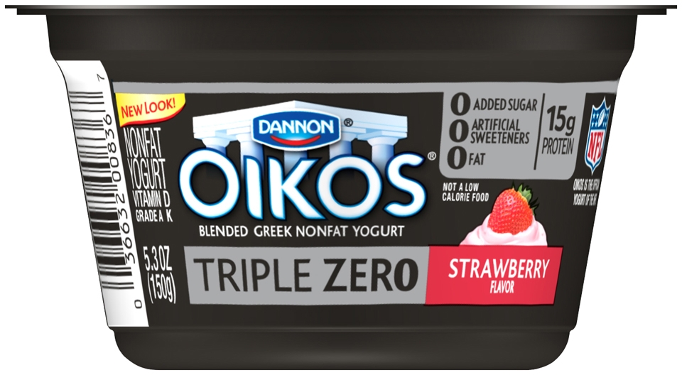 Oikos Triple Zero Strawberry Greek Yogurt, 5.3 Ounce -- 12 per case.