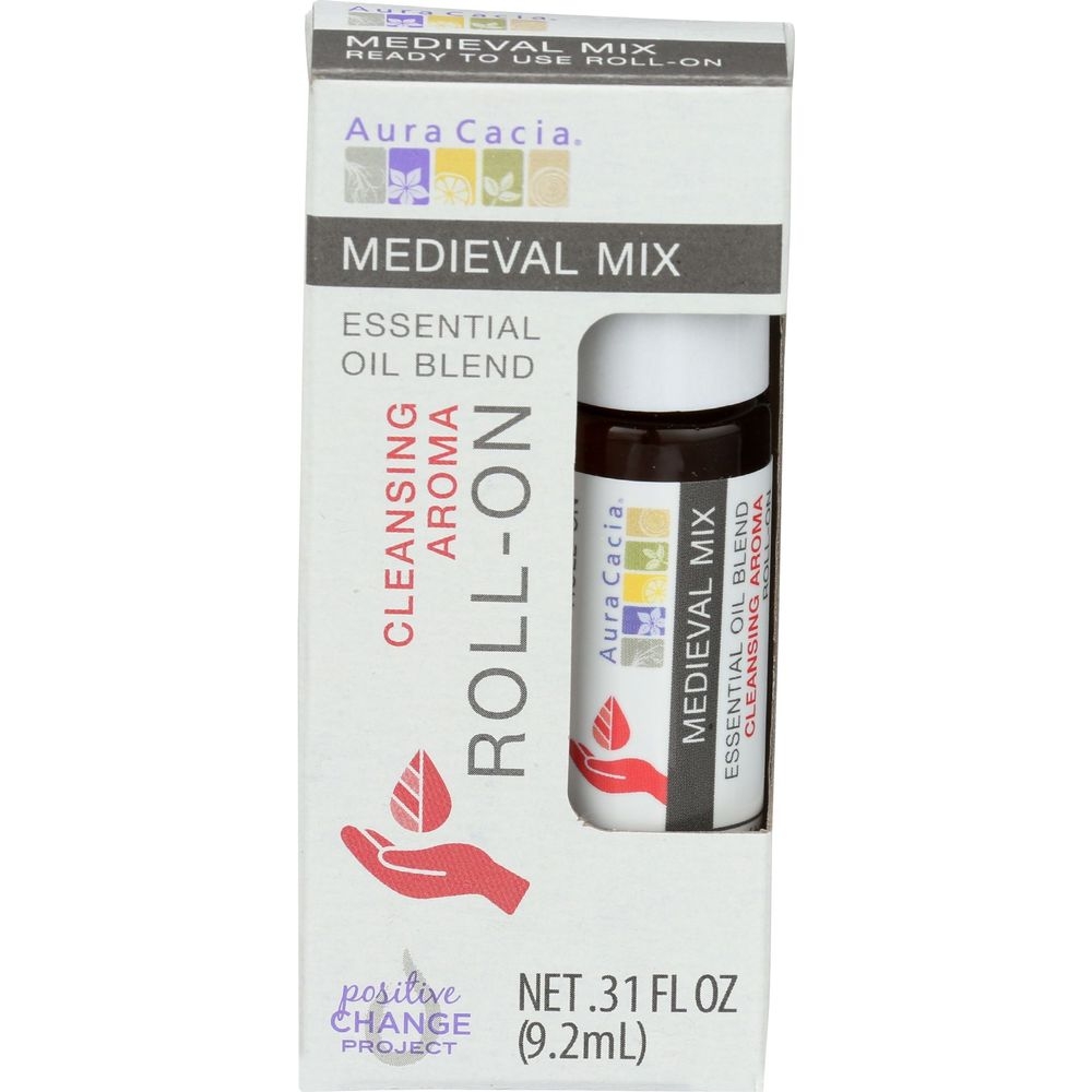 Aura Cacia Medieval Mix Purifying Essential Oil Blend Roll On, 0.31 Fluid Ounce -- 4 per case