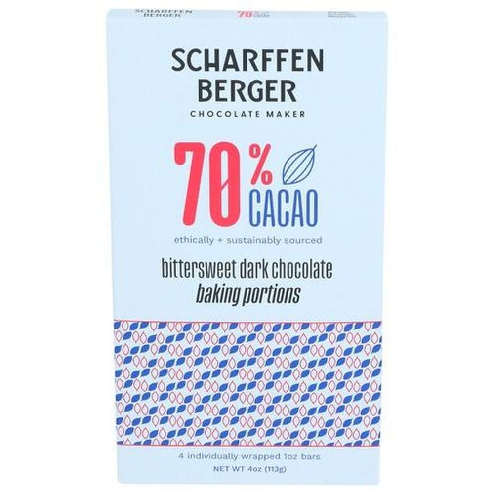 Scharffen Berger 70 Percent Cacao Bittersweet Dark Chocolate Baking Portions, 4 Ounce -- 12 per case