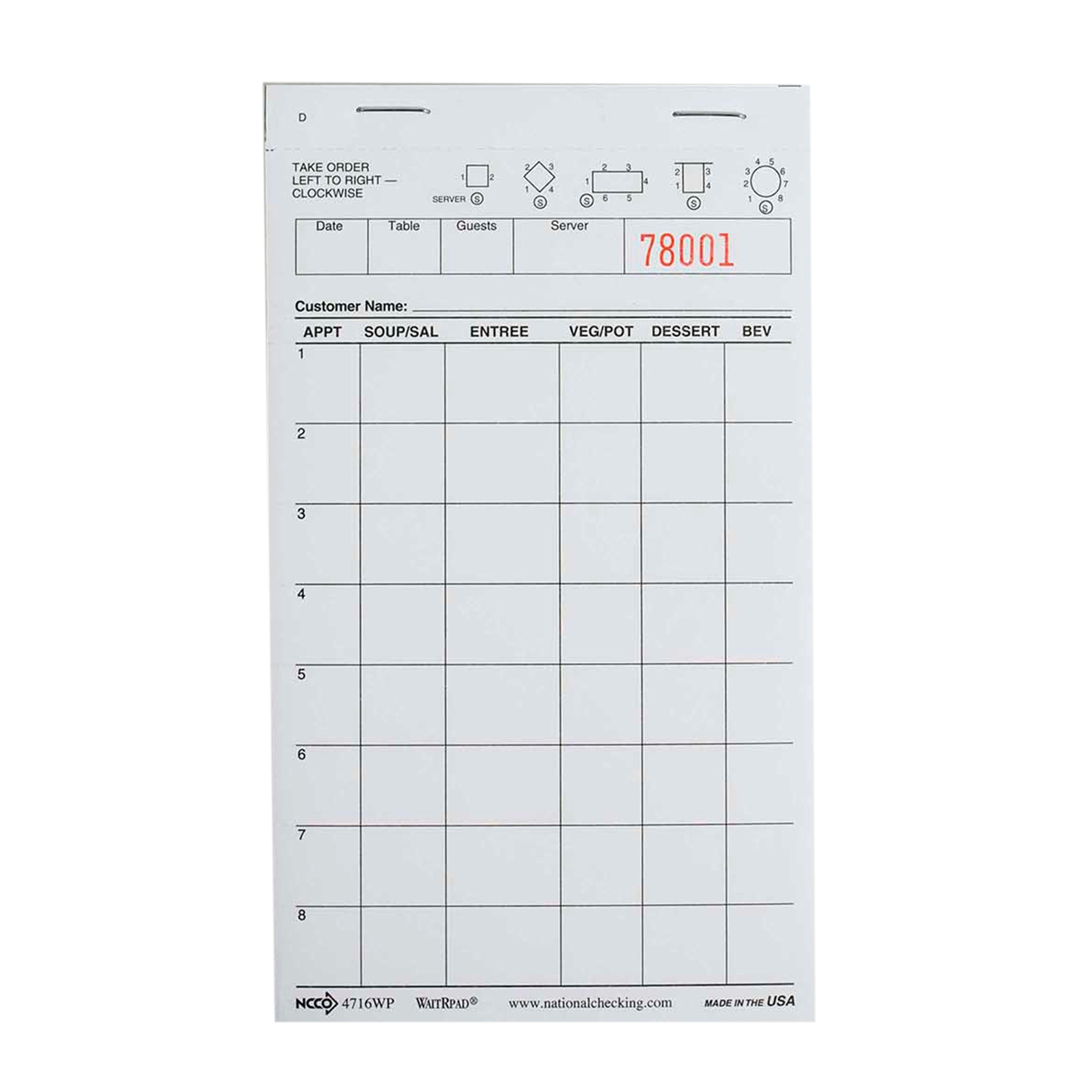 Ncco Waitrpad Paper, 1 Part White, 8 Line, 4.20 X 7.25 Inch -- 5000 Per Case