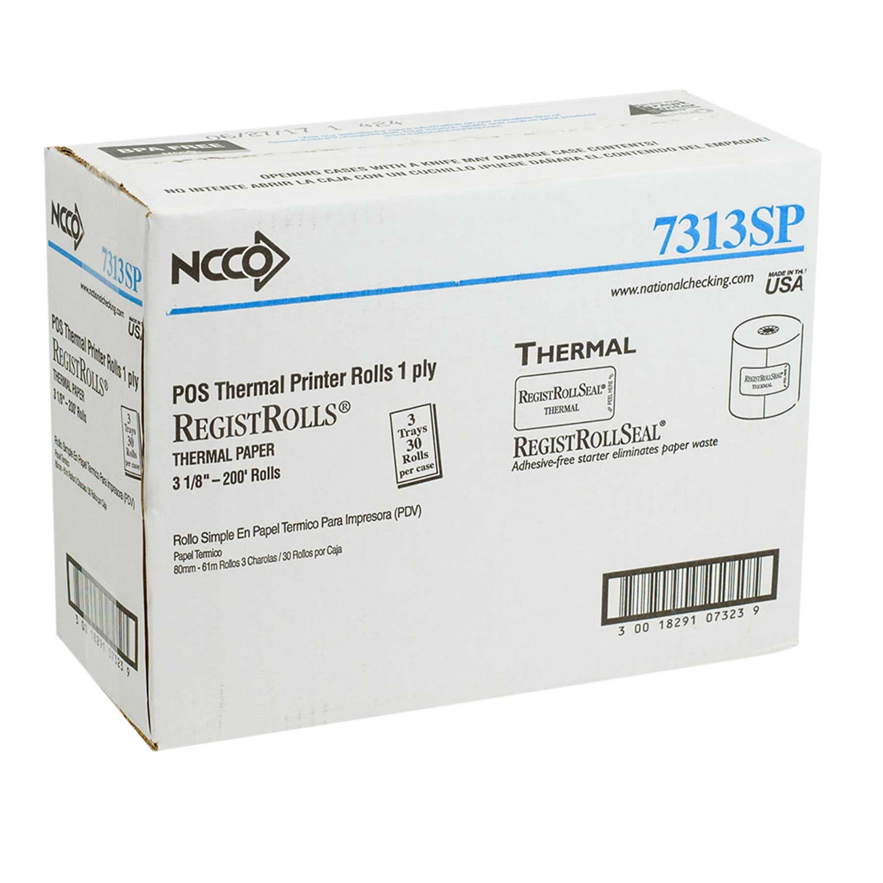 National Checking Company White 1 Ply Register Roll Tape, 3.13 inch -- 30 rolls per case.