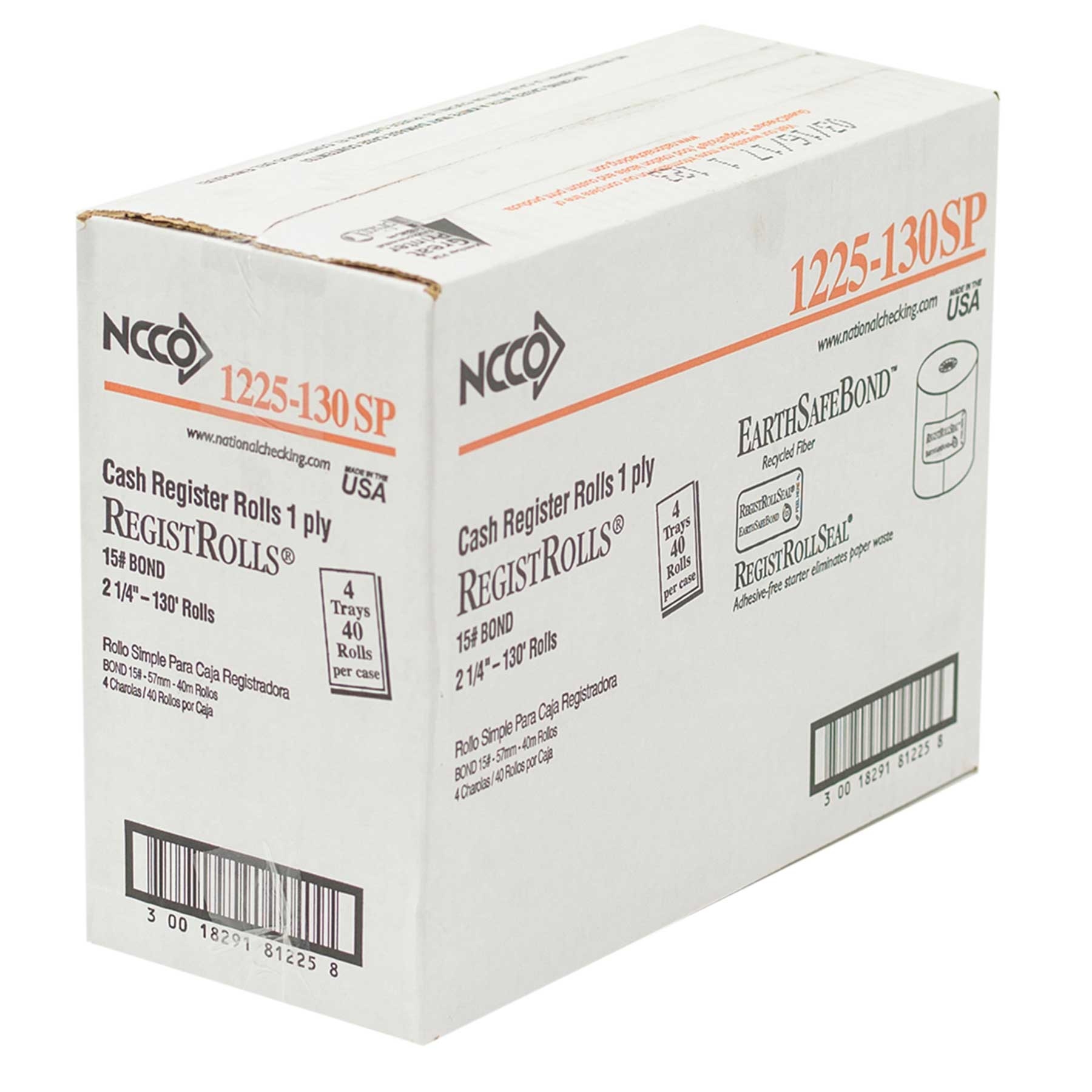 National Checking Company White Bond 1 Ply Register Roll, 2.25 inch -- 40 rolls per case.