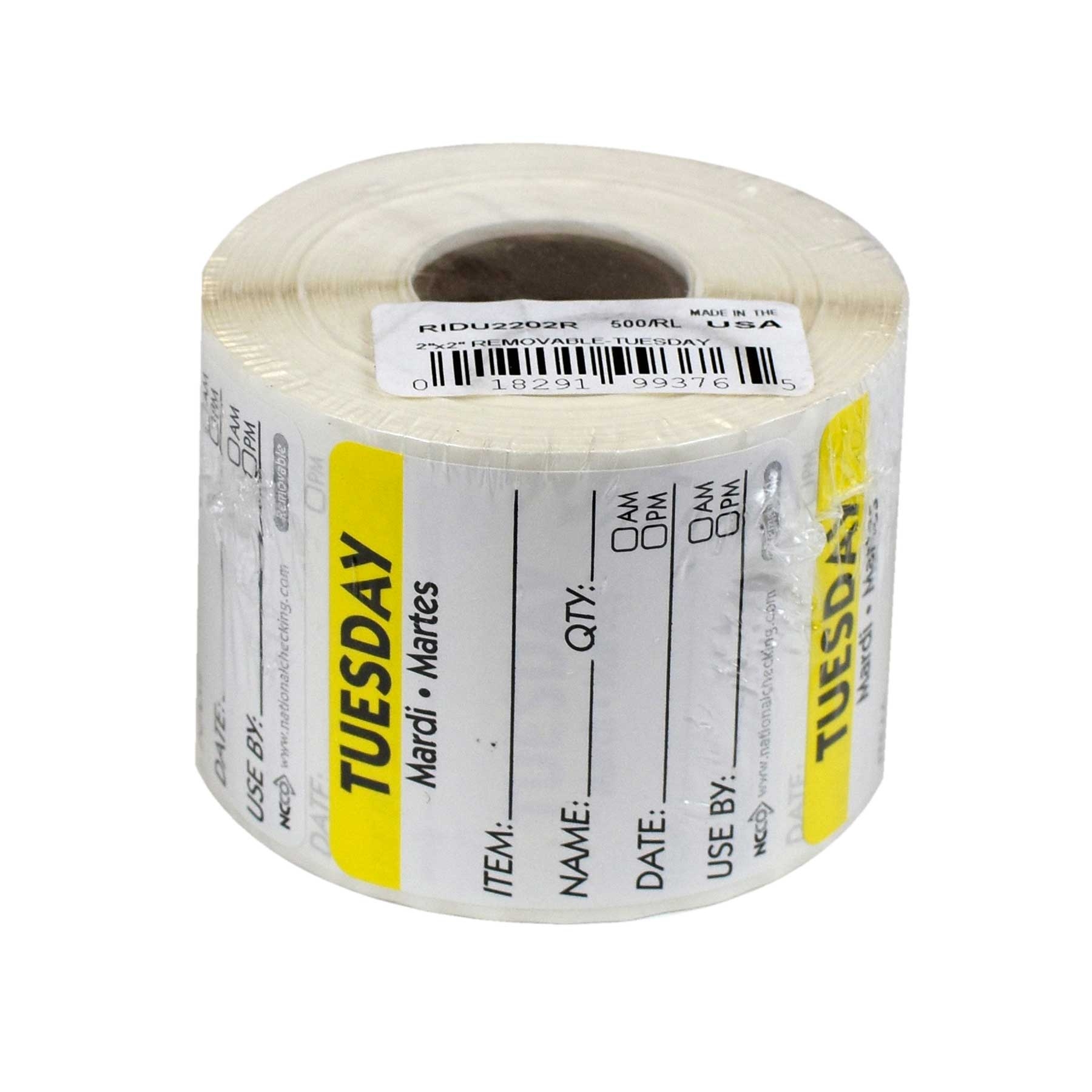 National Checking DateIt Item Date Use By Tuesday Removable Label, 500 count per roll -- 18 rolls per case.