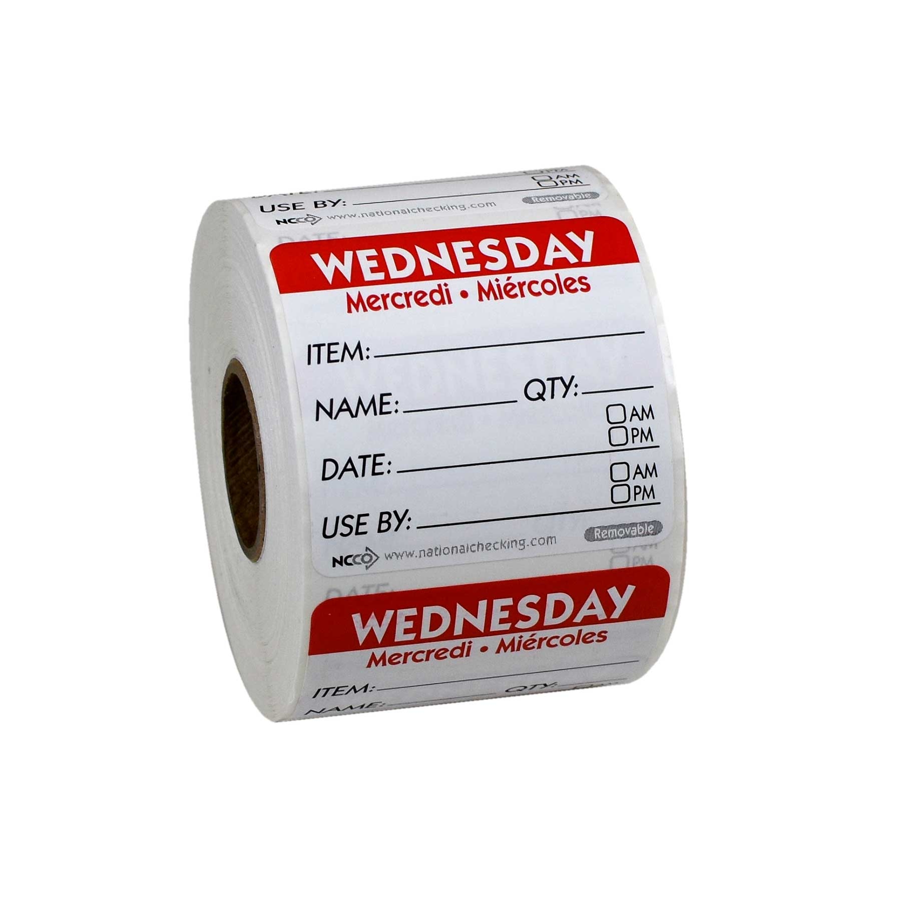 National Checking DateIt Item Date Use By Wednesday Removable Label, 500 count per roll -- 18 rolls per case.