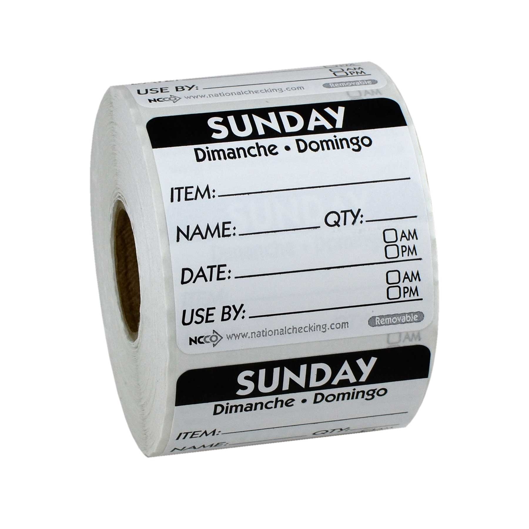 National Checking DateIt Item Date Use By Sunday Removable Label, 500 count per roll -- 18 rolls per case.
