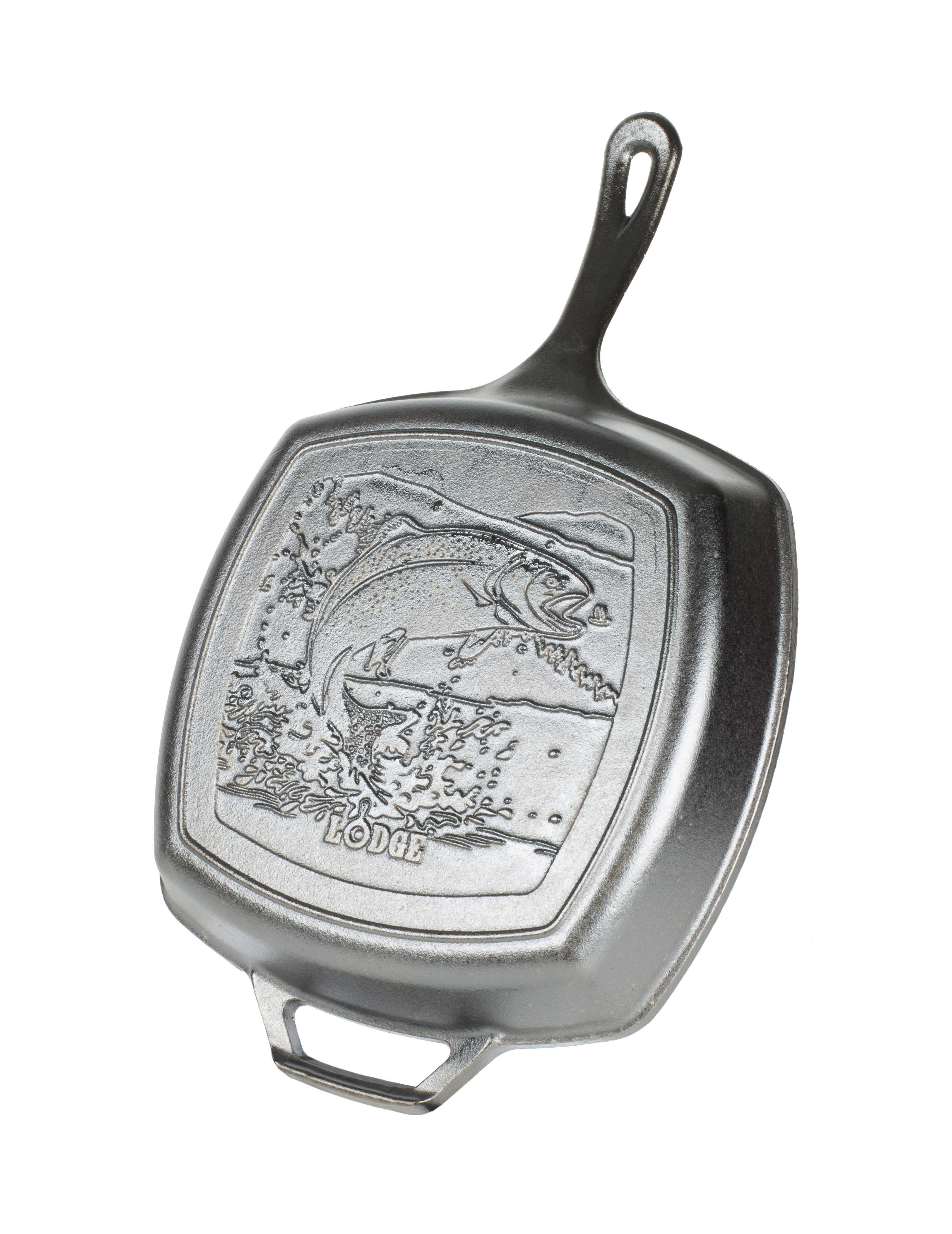 Lodge Cast Iron Square Skillet with Fish Scene, 10.25 inch -- 3 per case.