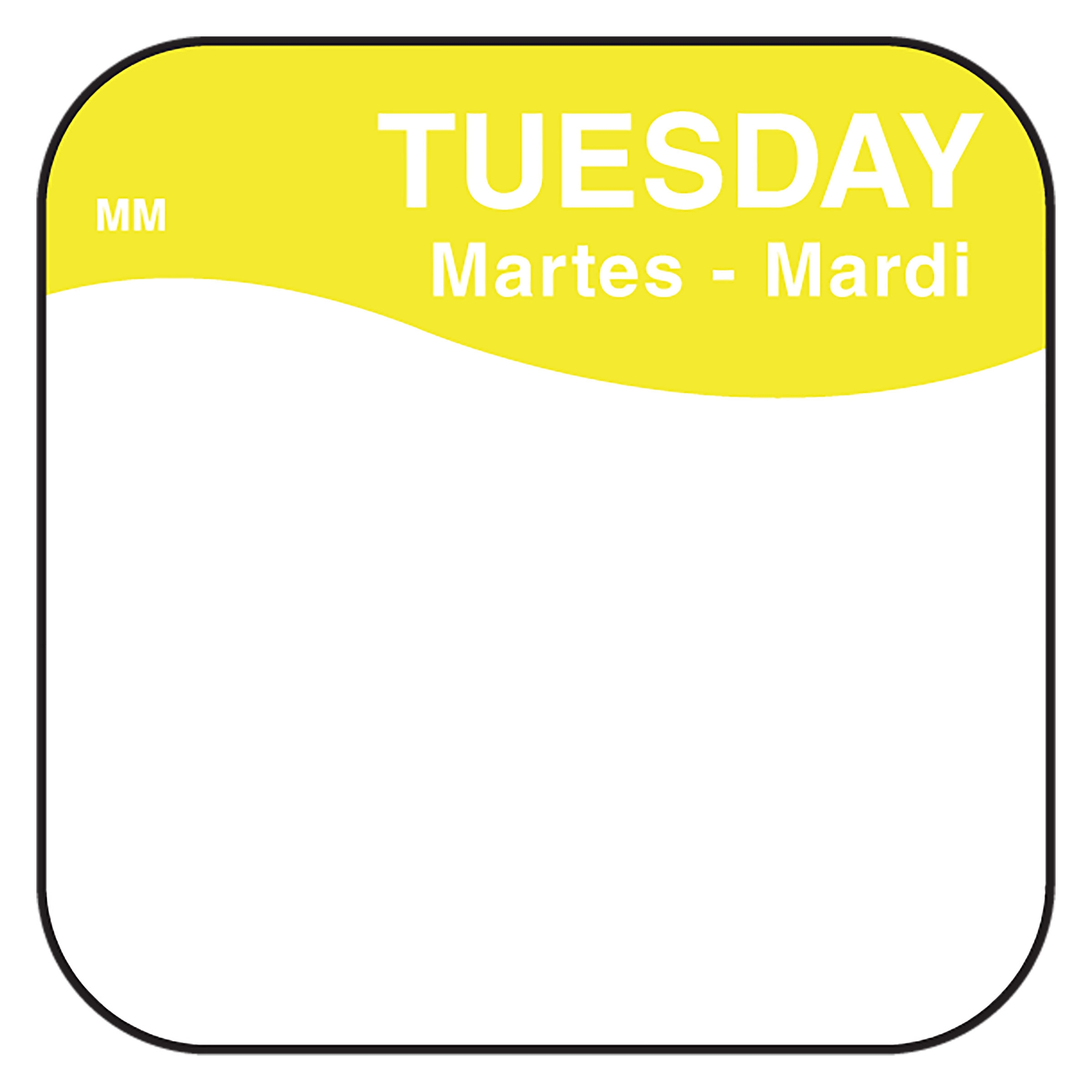Daymark Trilingual Square Tuesday Removable Label -- 60 Rolls per case.