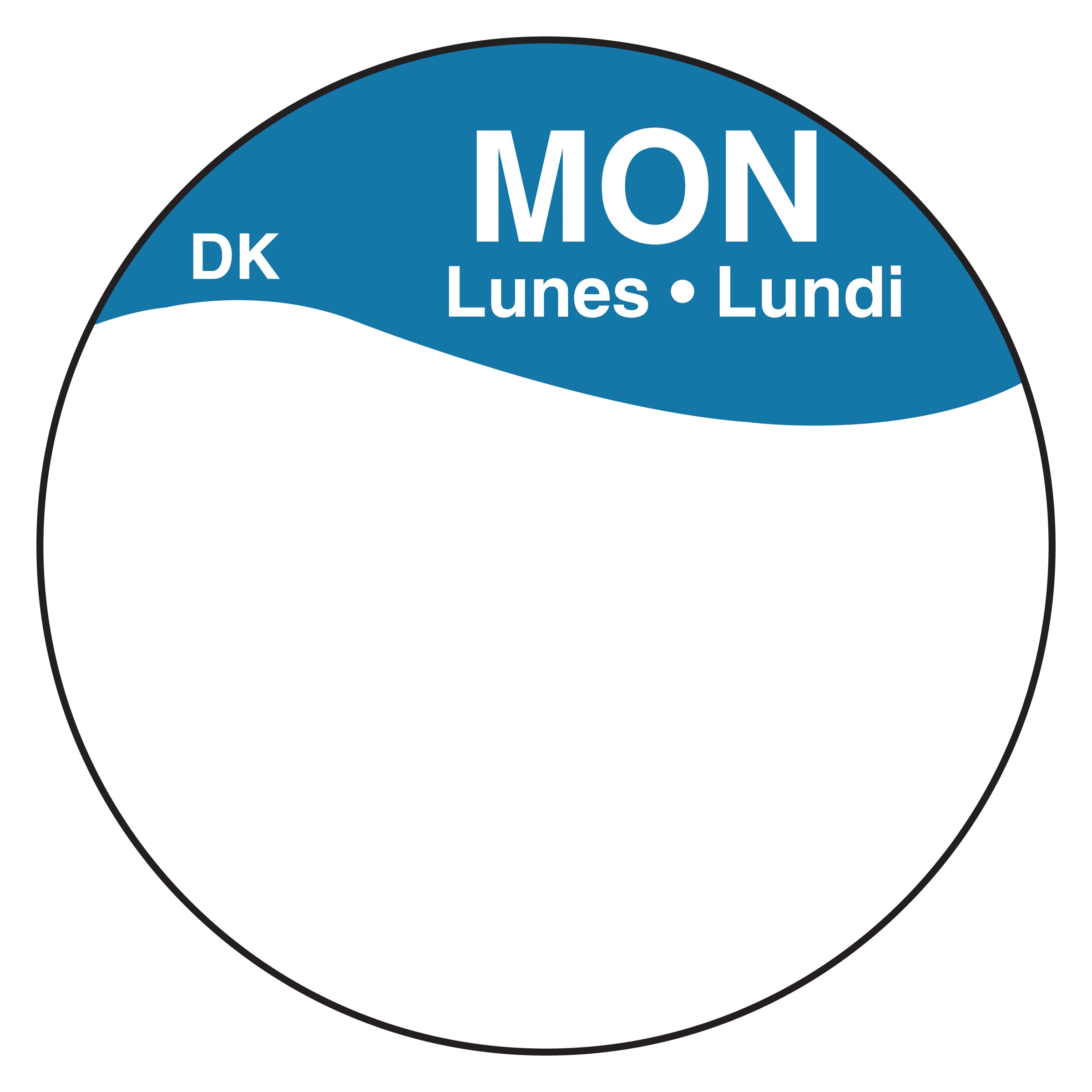Daymark Round Permanent Half Blank Bilingual Day of the Week Label - Monday, 1 inch -- 12 box per case.