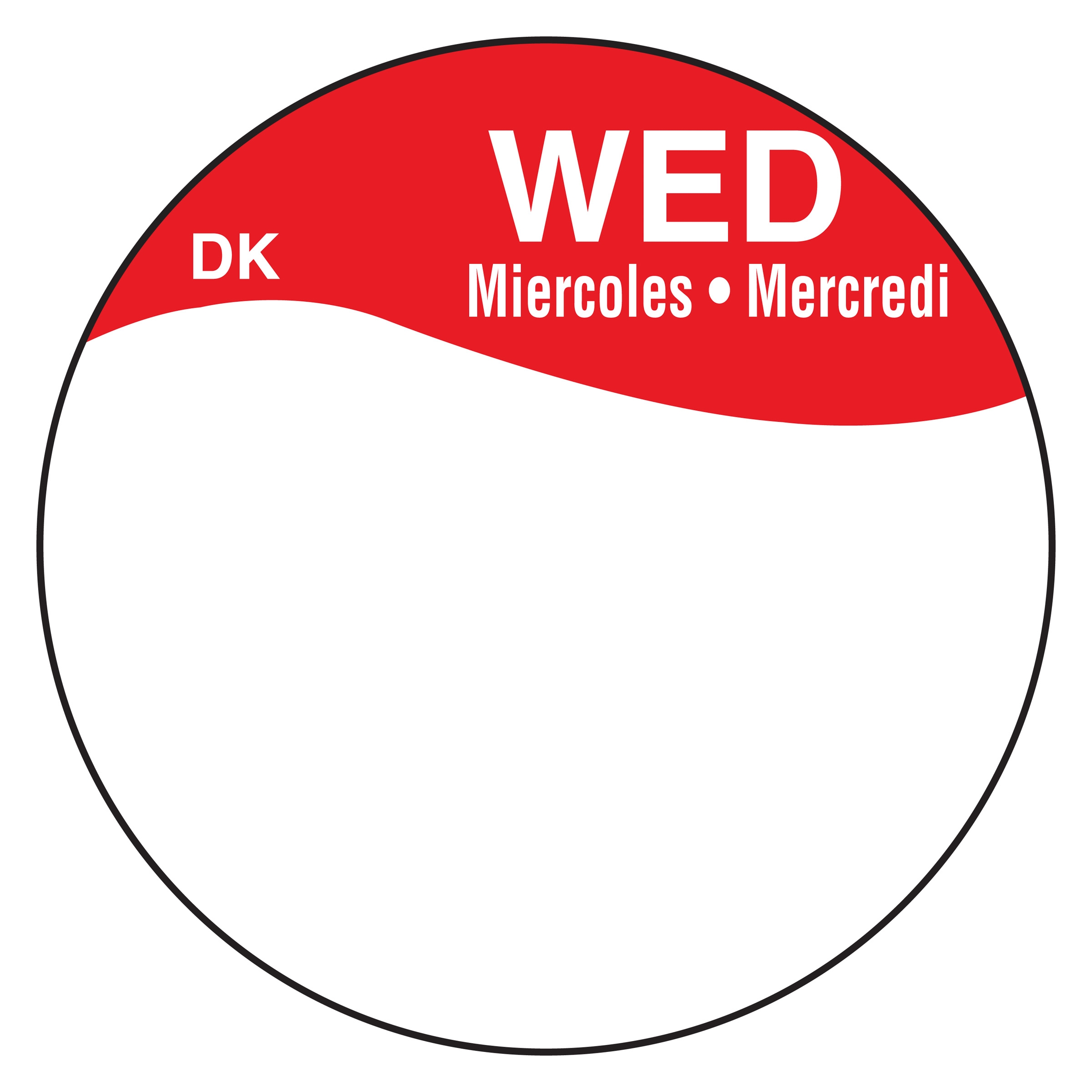 Daymark Round Permanent Half Blank Bilingual Day of the Week Label - Wednesday, 1 inch -- 12 box per case.