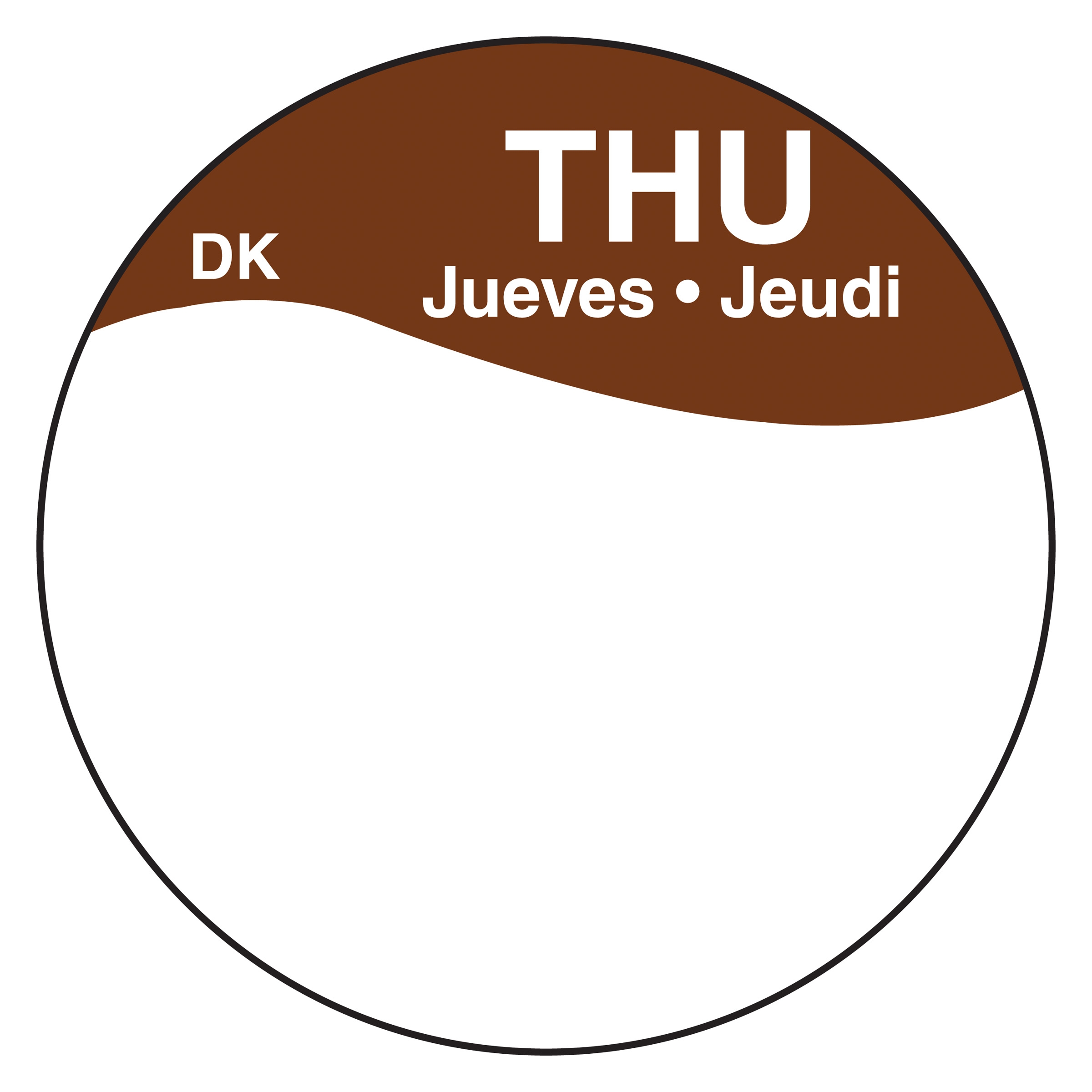 Daymark Round Permanent Half Blank Bilingual Day of the Week Label - Thursday, 1 inch -- 12 box per case.