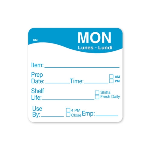 Daymark DissolveMark Shelf Life Day of the Week Label - Monday, 2 x 2 inch -- 12 rolls per case.