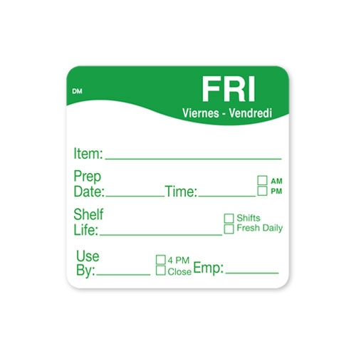 Daymark DissolveMark Shelf Life Day of the Week Label - Friday, 2 x 2 inch -- 12 rolls per case.