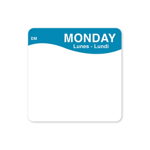 ACR by Daymark DissolveMark Day of Week Blank Label - Monday, 2 x 2 inch, 250 labels per pack -- 12 packs per case.