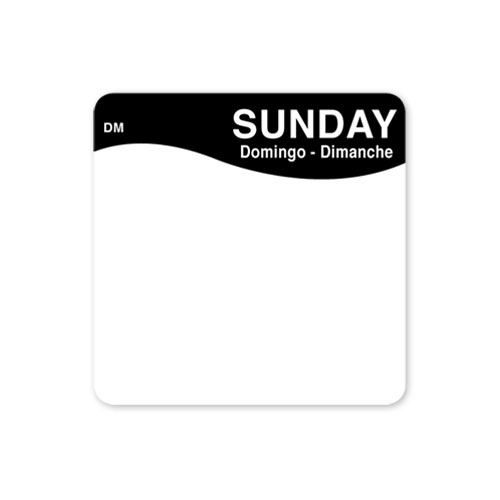 ACR by Daymark DissolveMark Day of Week Blank Label - Sunday, 2 x 2 inch, 250 labels per pack -- 12 packs per case.