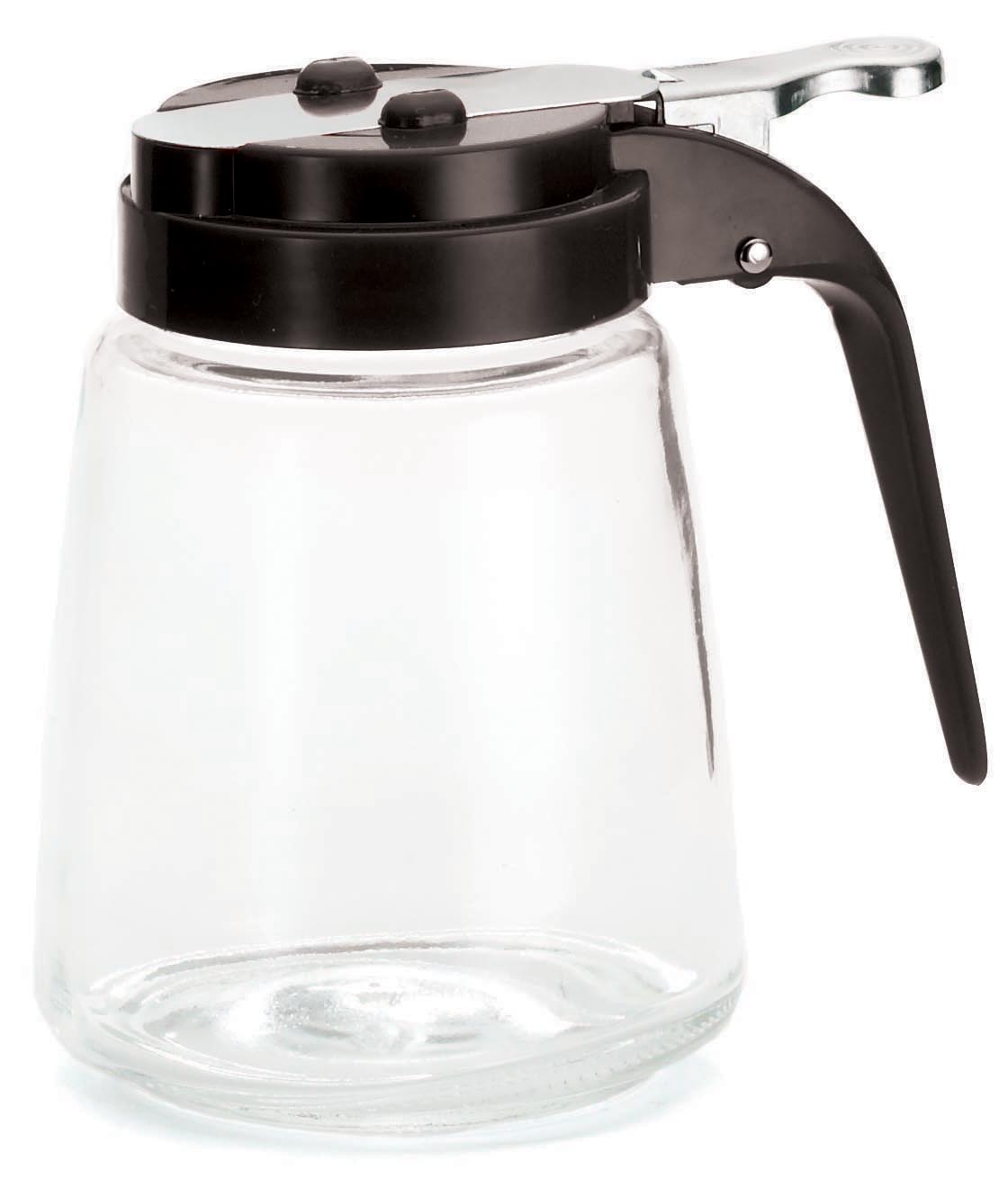 Tablecraft Modern Glass Syrup Dispenser with Black ABS Top, 12 Ounce -- 12 per case