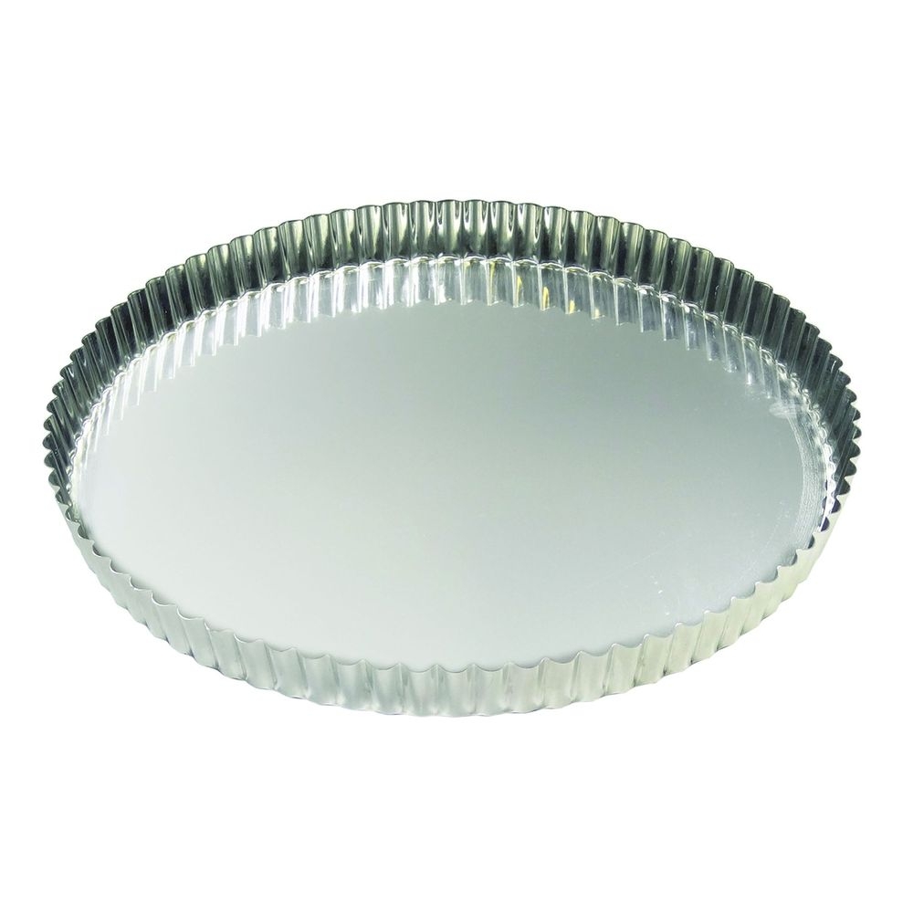 Gobel Tin Plate Round Fluted Tart Mold with Fixed Bottom, 11 inch Dia x 1 inch Height Cavity