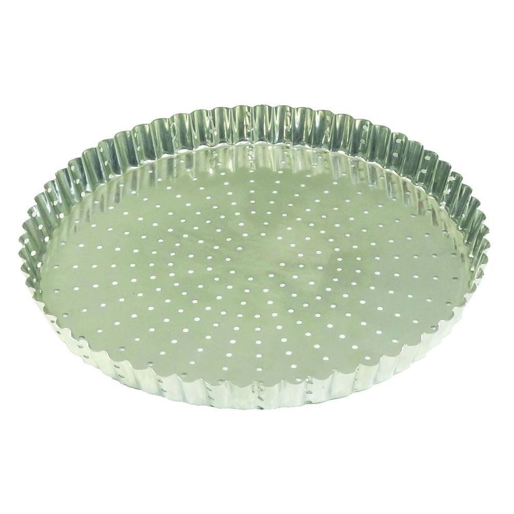 Gobel Tin Plate Perforated Fluted Tart Mold, 300 Millimeter Dia x 28 Millimeter