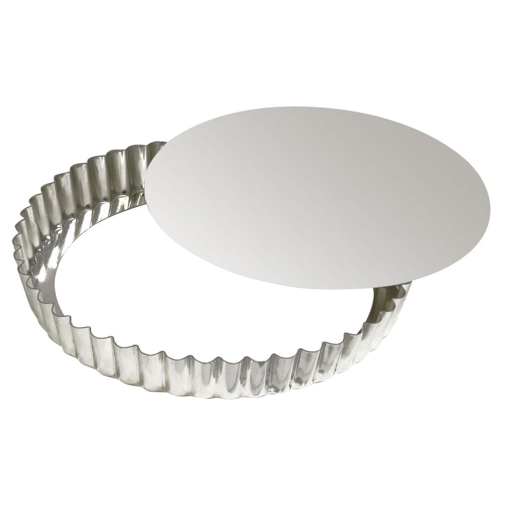 Gobel Tin Plate Round Fluted Tart Mold with Removable Bottom, 9.4 inch Dia x 1 inch Height Cavity