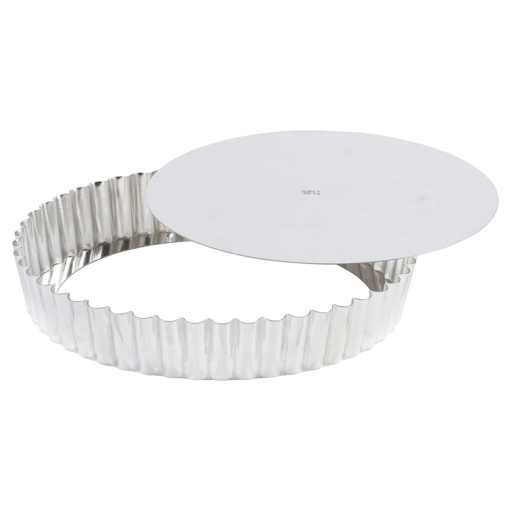 Gobel Tin Plate Medium Deep Round Fluted Tart Mold with Removable Bottom, 10.23 inch Dia X 1.40 inch Height