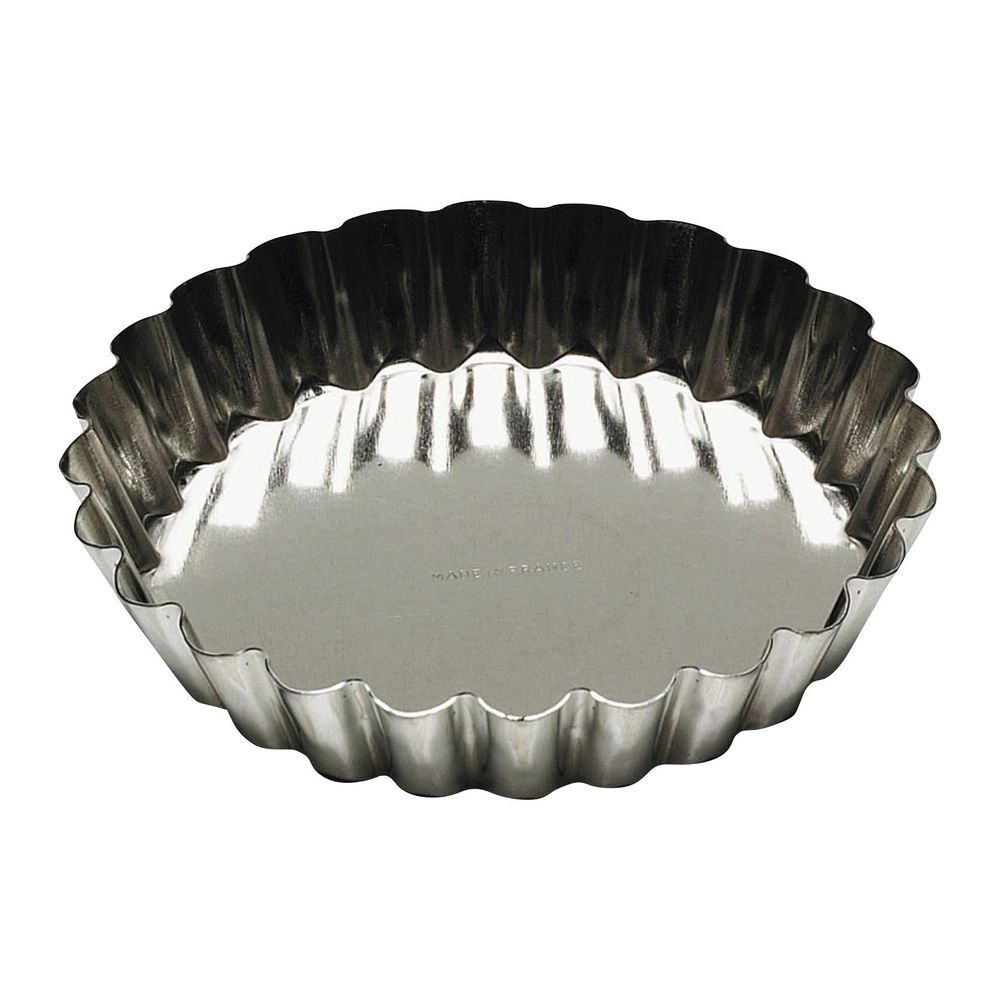 Gobel Tin Plate Round Fluted Tartlet Mold, 3.3 inch x 0.7 inch Height Cavity
