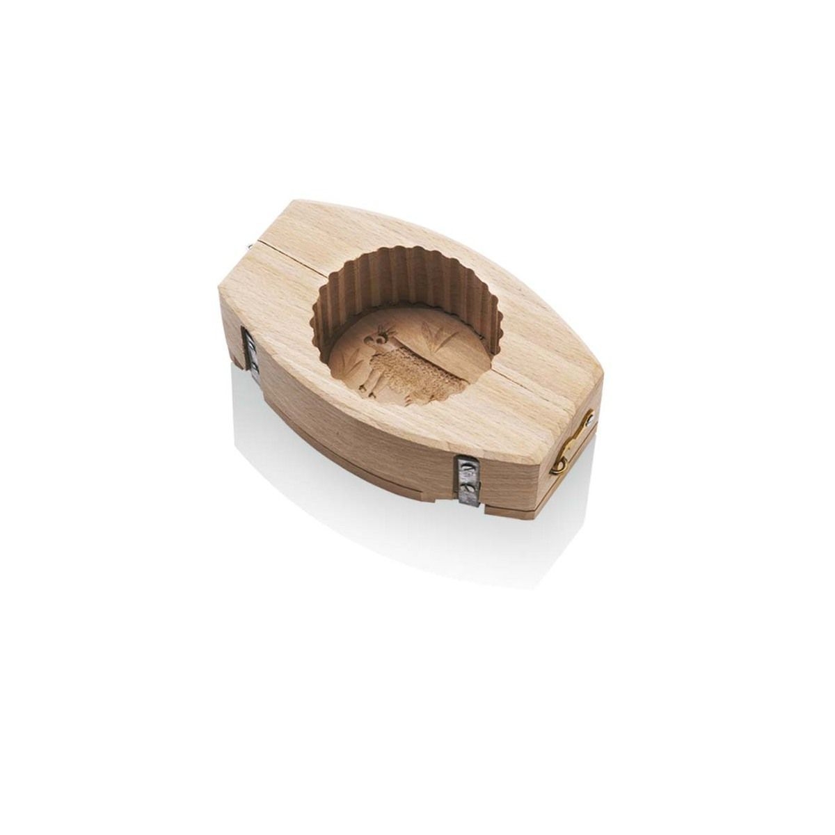 Louis Tellier Round Cow Decoration Beechwood Fluted Butter Mold, 6.2 x 3.5 x 2 inch