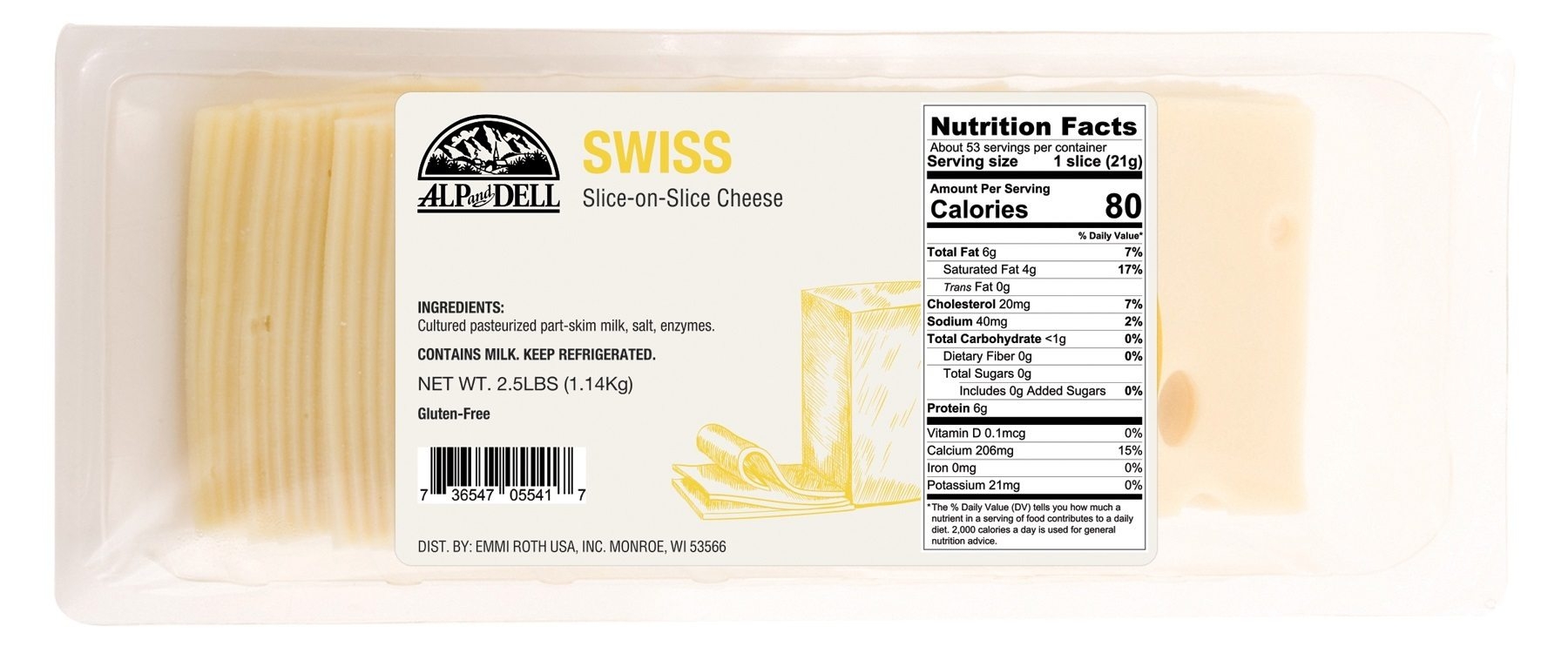 Roth Kase Signatures Slice On Slice Swiss Square Cheese, 2.5 Pound -- 4 per case