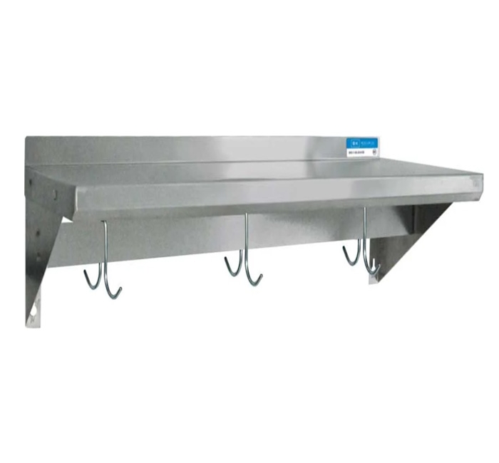 BK Resources 18/430 Stainless Steel Economy Wall Shelf with Pot Rack, 72 inch Width x 12 inch Depth