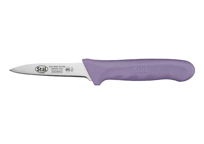Winco Allergen Free Paring Knife with Purple Handle, 3 1/4 inch -- 6 per case