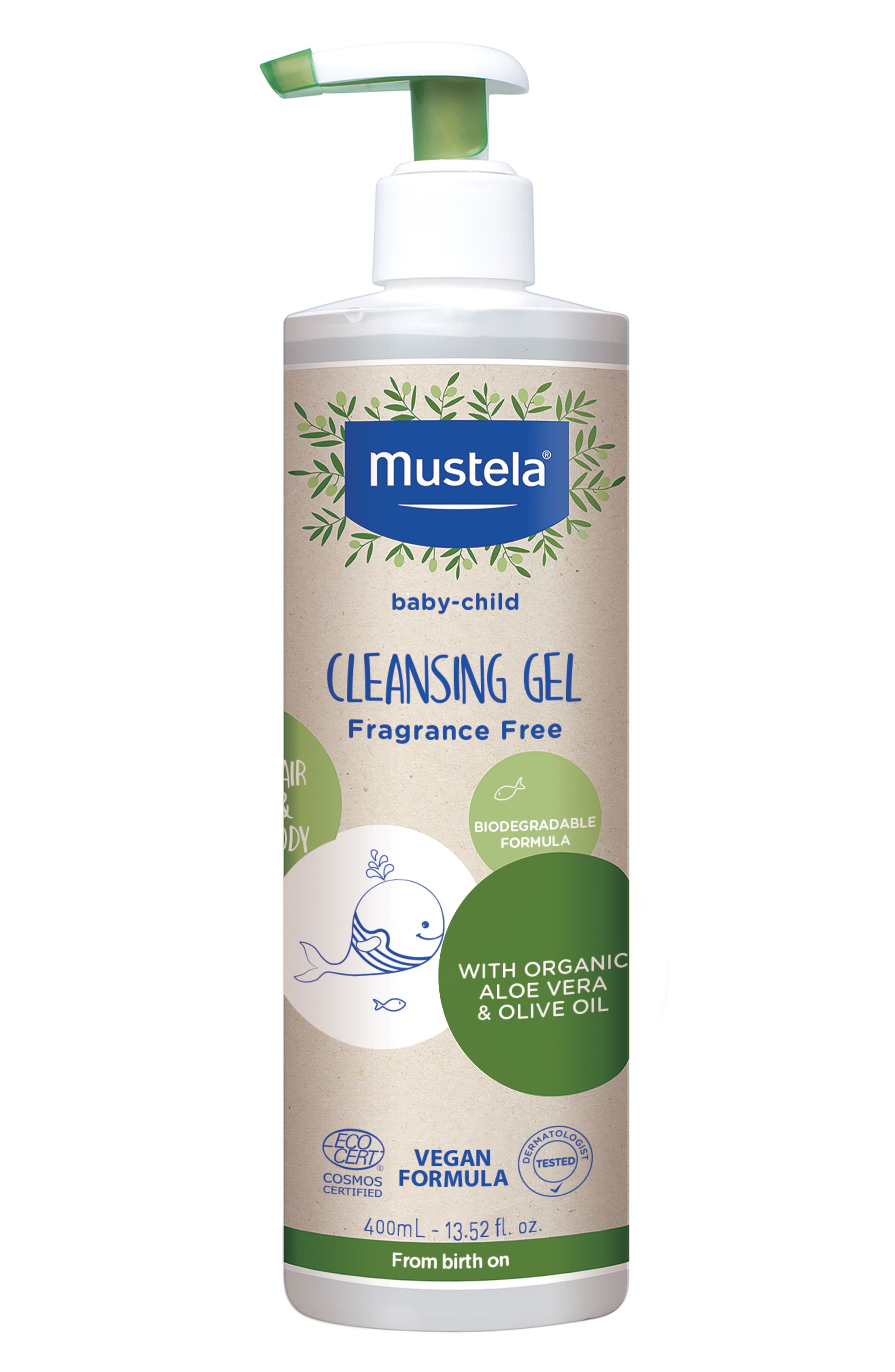 Mustela Organic Fragrance Free Cleansing Gel, 13.52 Fluid Ounce